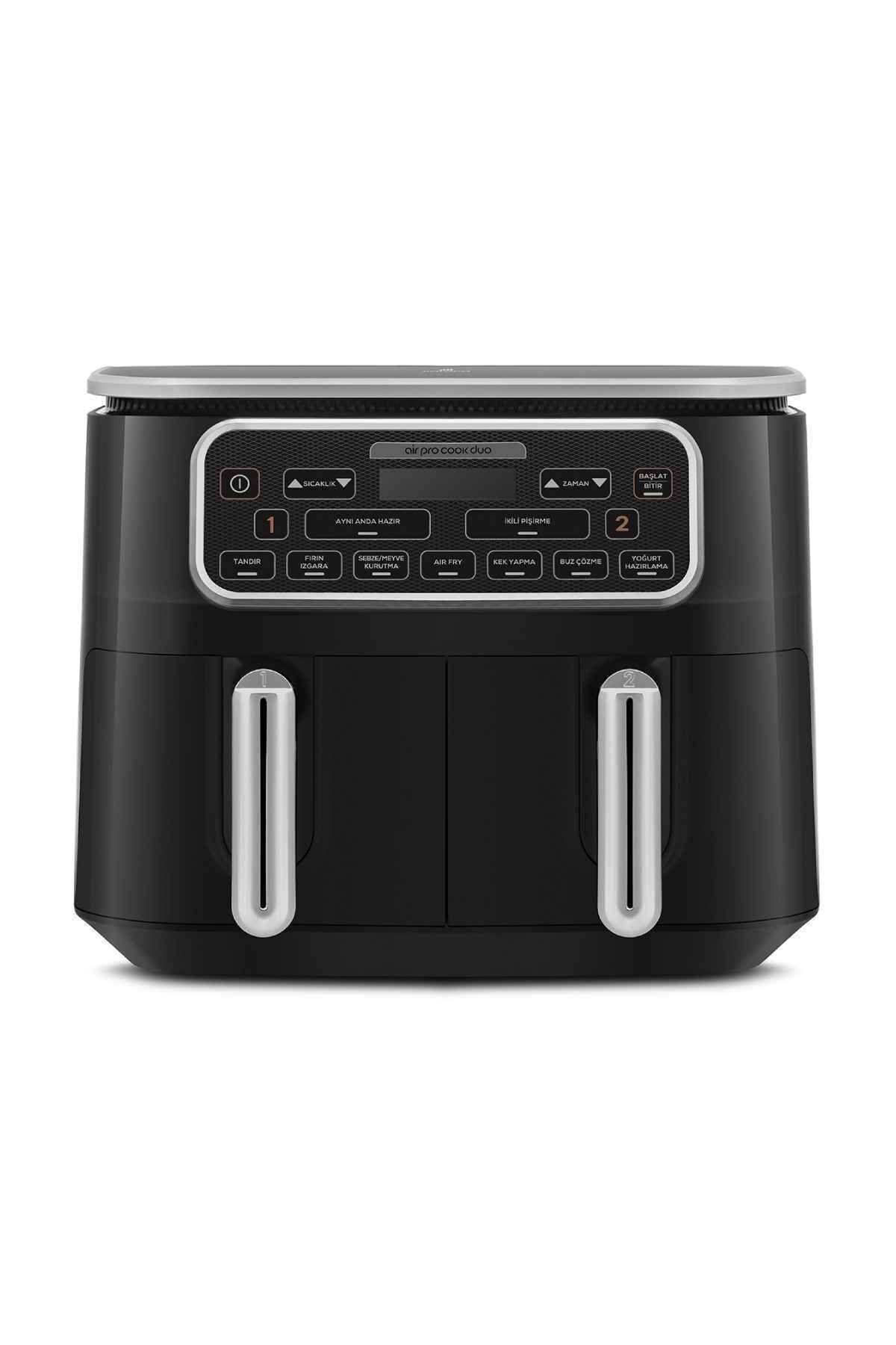 Karaca Air Pro Cook Duo Tandır XXXL 4+4 Litre Airfryer Fritöz Black Silver 8 Kişilik