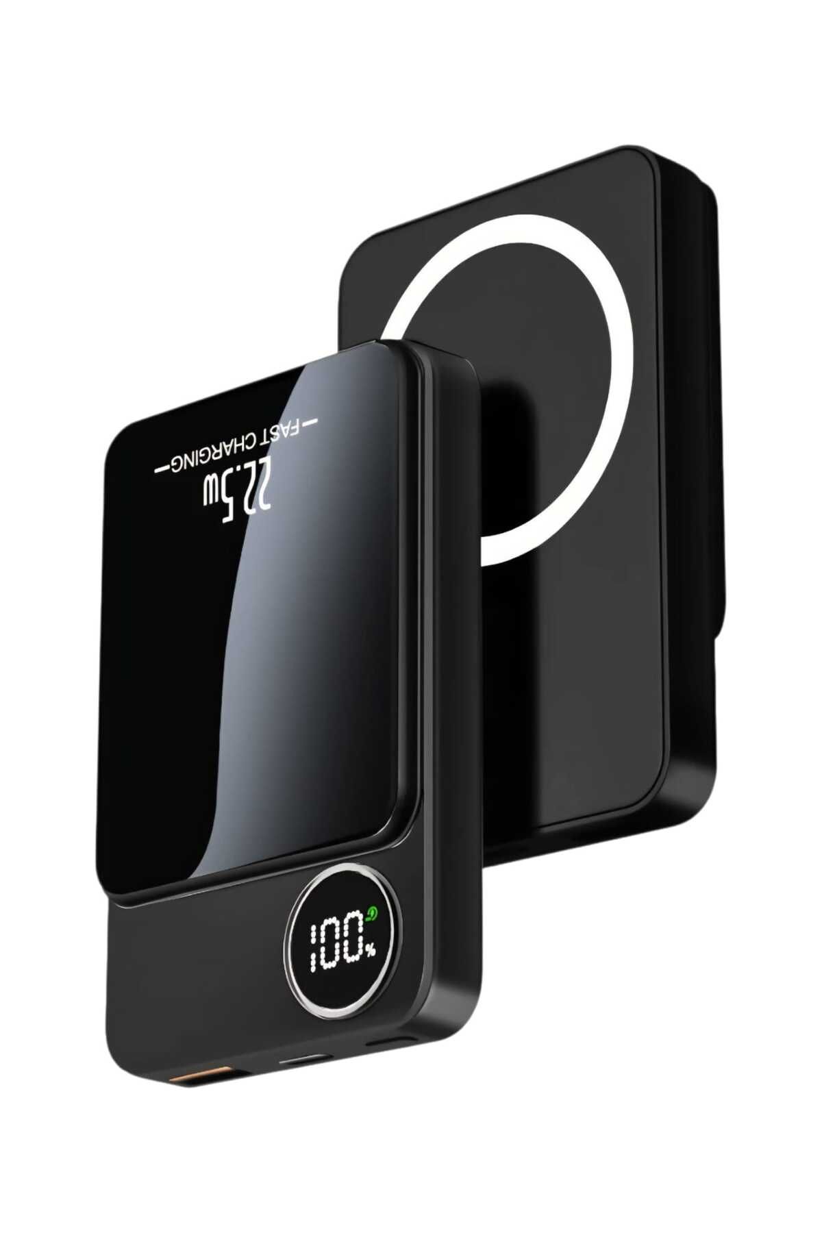beemen Magnetic Powerbank Magsafe Göstergeli Hızlı Şarj 22.5Watt 2in1 Kablolu Ve Kablosuz Kullanım 10.000Mh