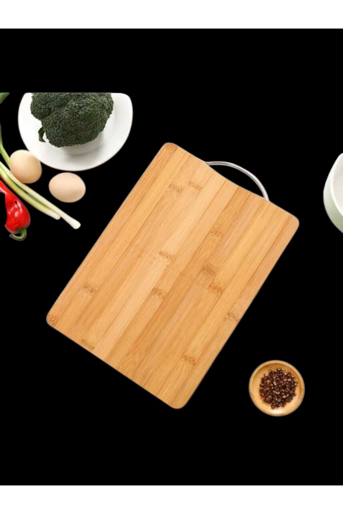 elfnur Metal Tutacaklı Lüx Bambu Kesme Tahtası 30cm X20cmx1.8cm