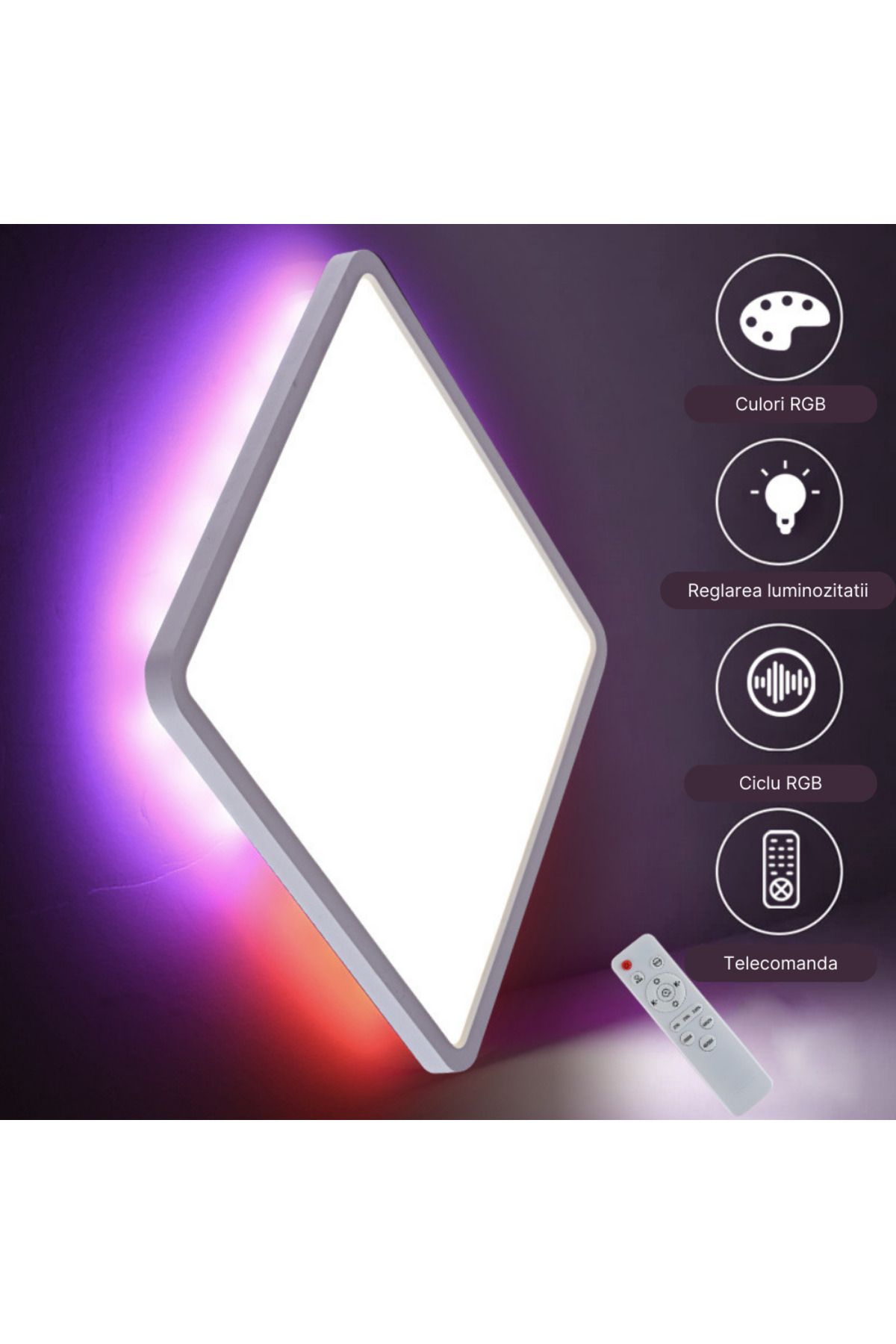 MaGeCa-Intelligent LED Ceiling Light, RGB 24w, Adjustable Temperature and Light Intensity, Remote Control 3