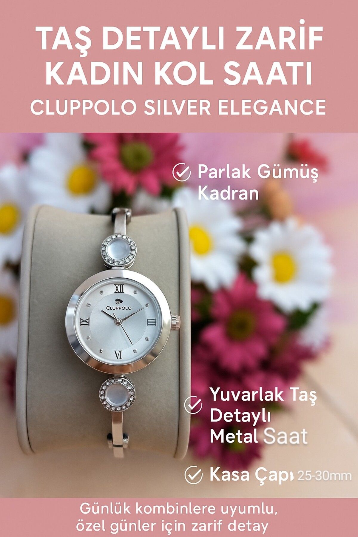 Enjoy Kadın Kol Saati Cluppolo Silver Elegance taş detaylı
