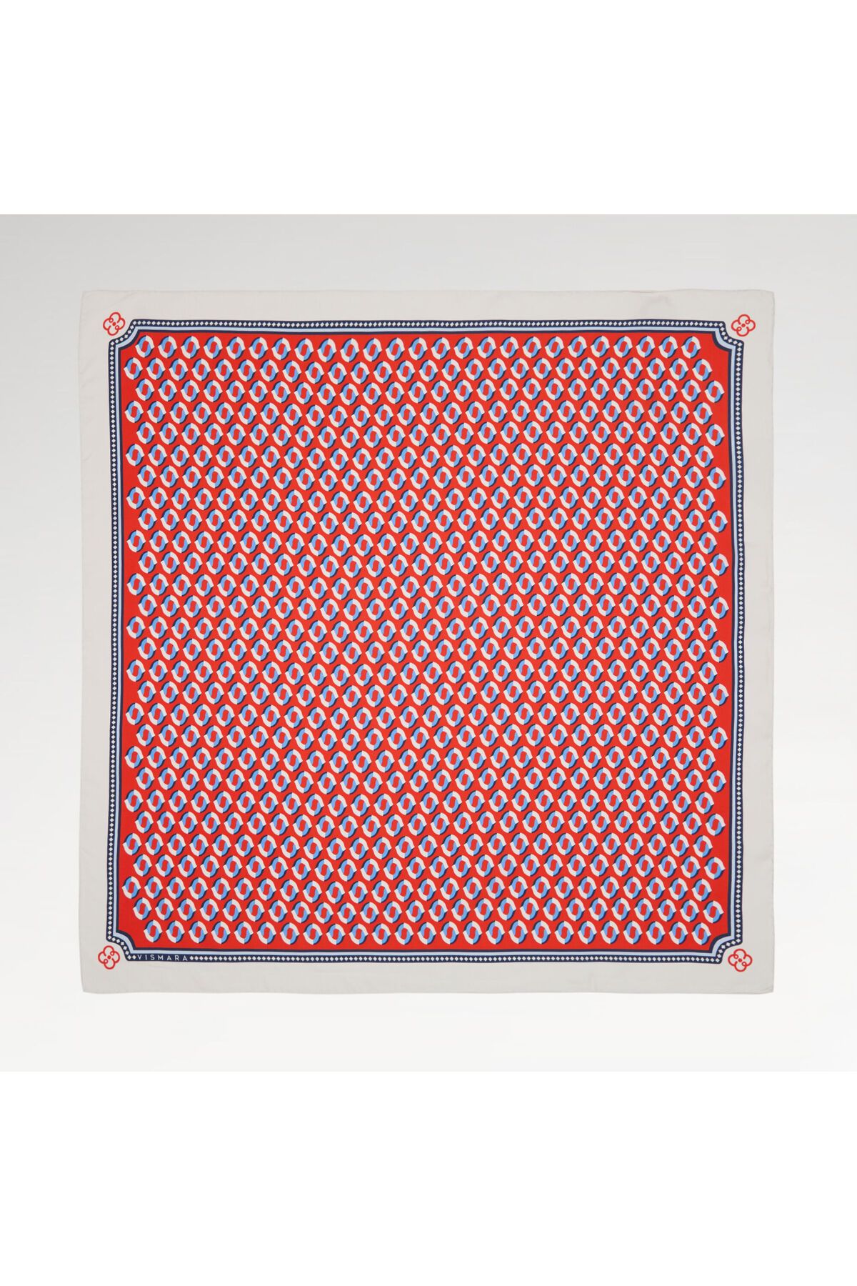 Vismara Beyaz Modern Geometrik Desenli Twill İpek Eşarp