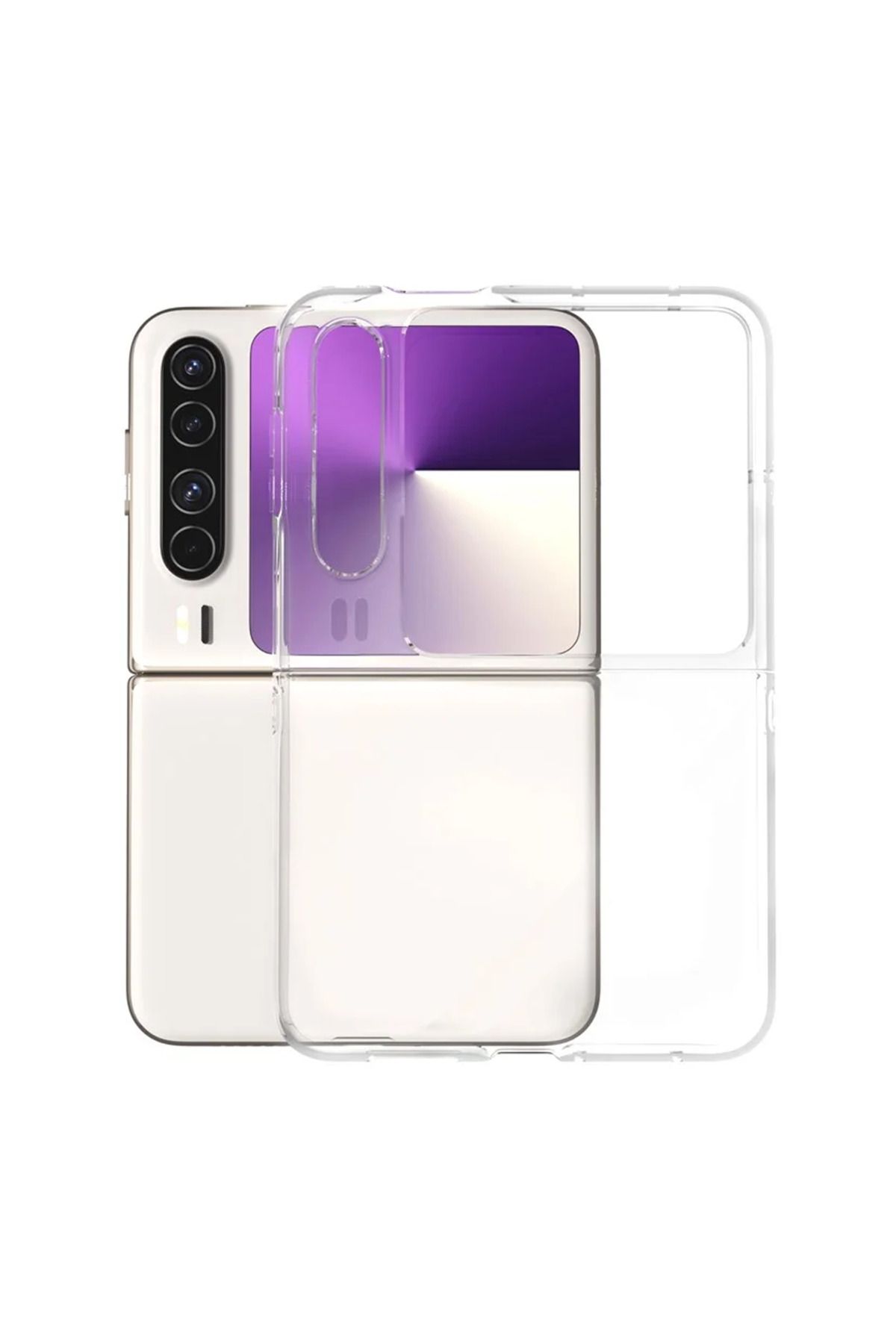 Microcase Huawei Pura X ile Uyumlu Sert Kristal Kapaklı Kılıf Şeffaf- AL3157