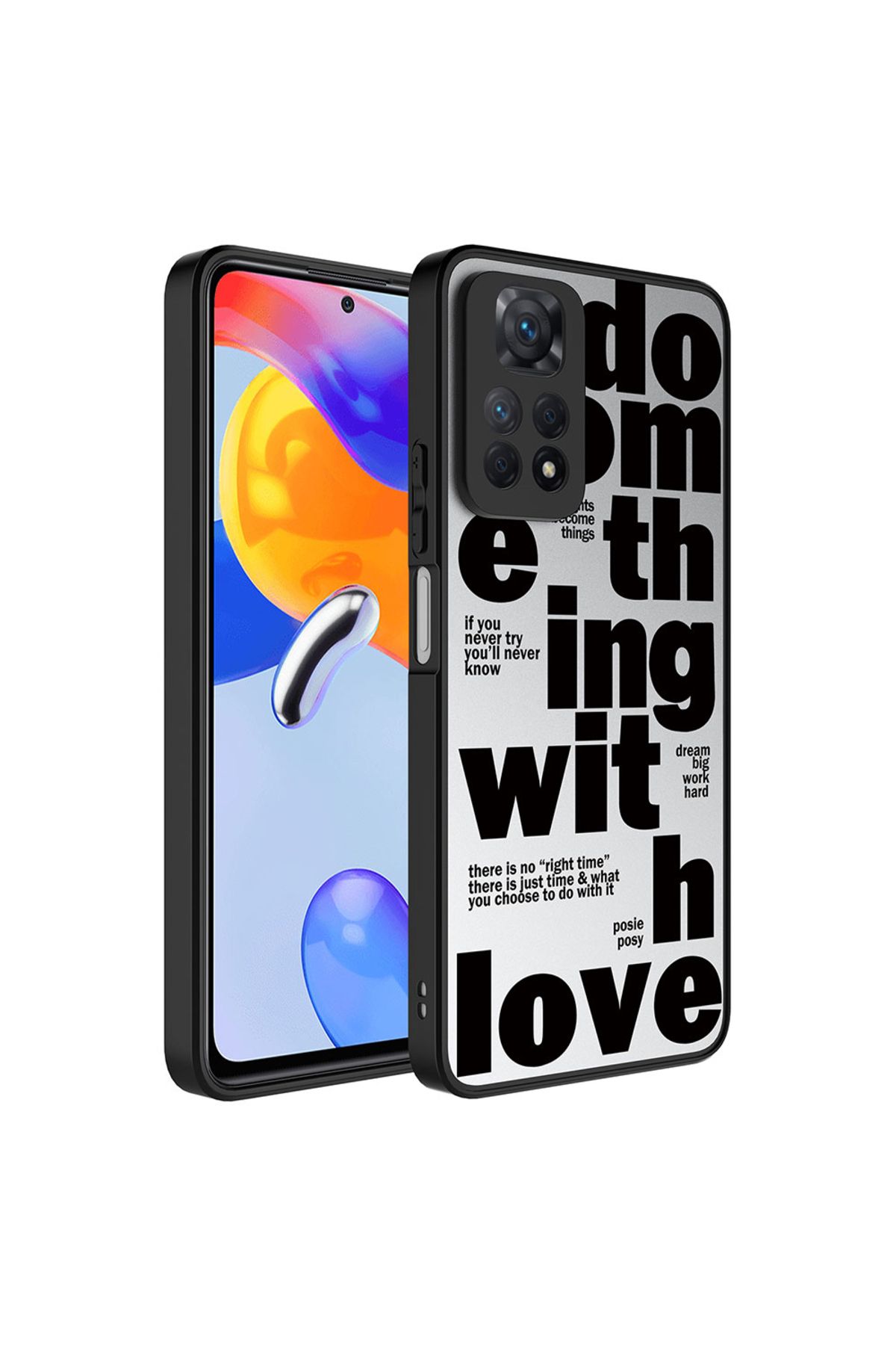 System Com Redmi Note 12 Pro 4G Kılıf Aynalı Desenli Kamera Korumalı Parlak SYS Mirror Kapak - Love