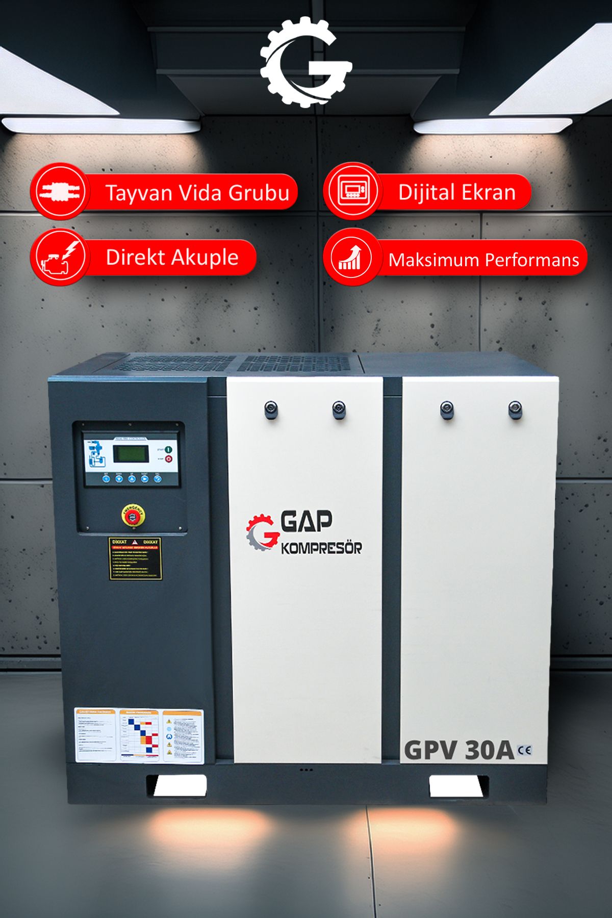 GAP KOMPRESÖR Vidalı Hava Kompresörü 30Hp 1000Lt GPV30A