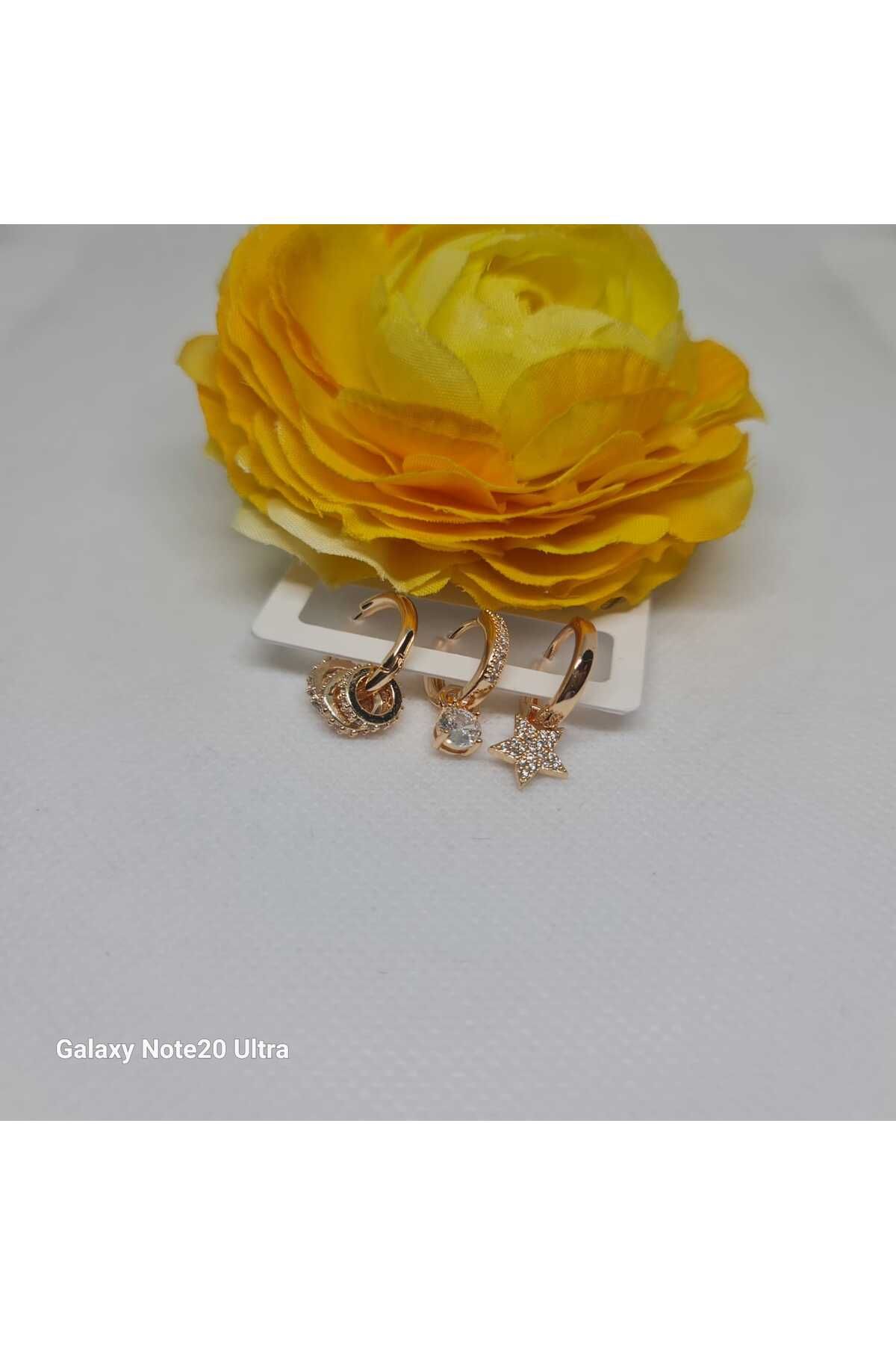 Store 316l 3Lu Paslanmaz Çelik Gold Küpe
