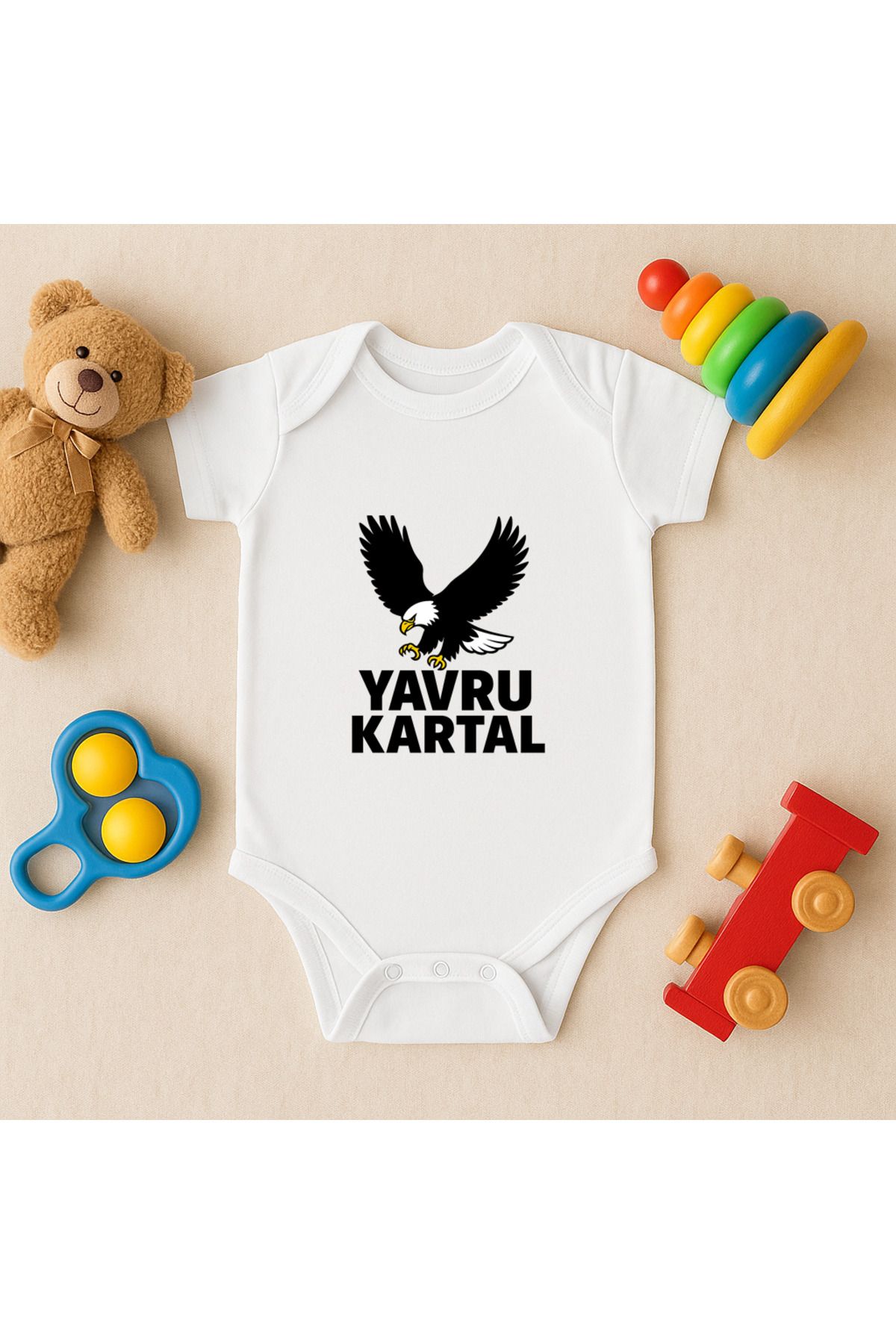 Magic Bravo %100 Pamuk Yavru Kartal Baskılı Beyaz Bebek Çıtçıtlı Badi Zıbın Body