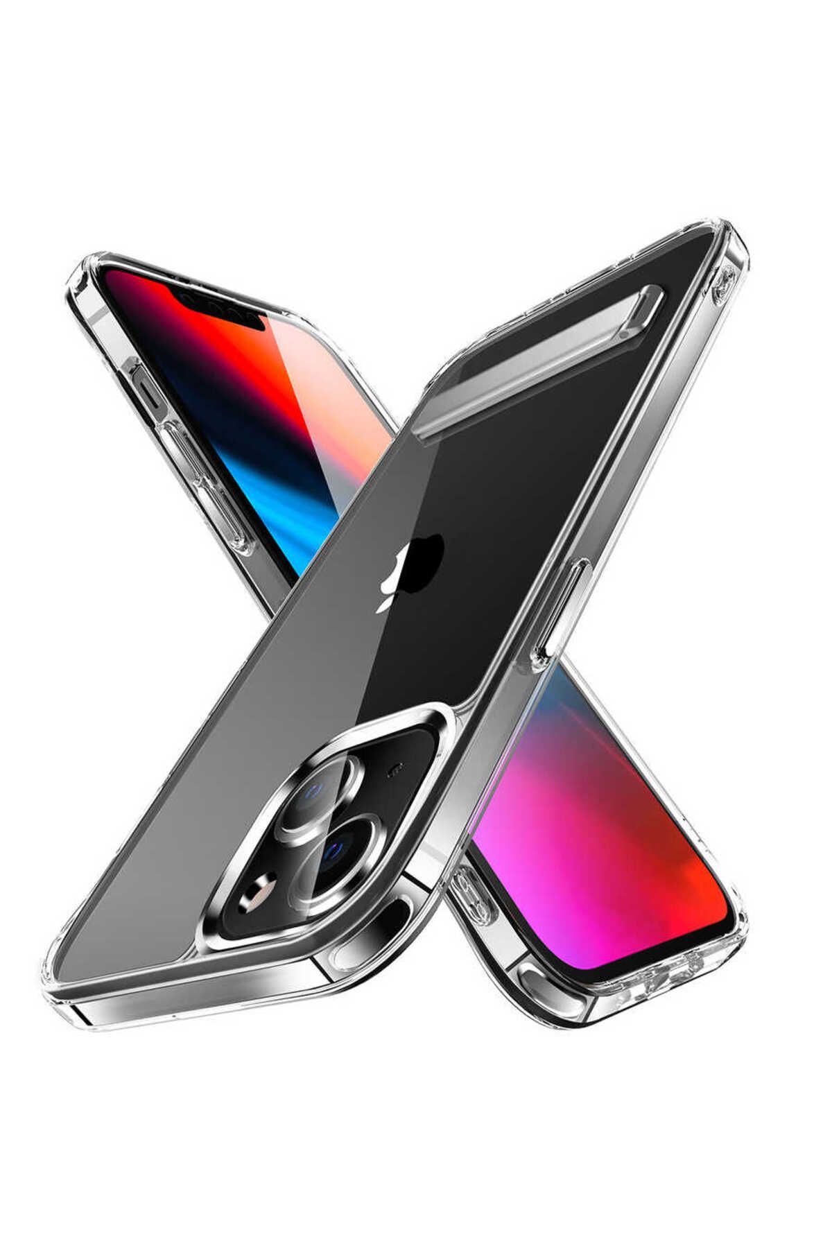 System Com iPhone 14 Plus Uyumlu Standlı Şeffaf Silikon SYS L-Stand Kılıf-Renksiz