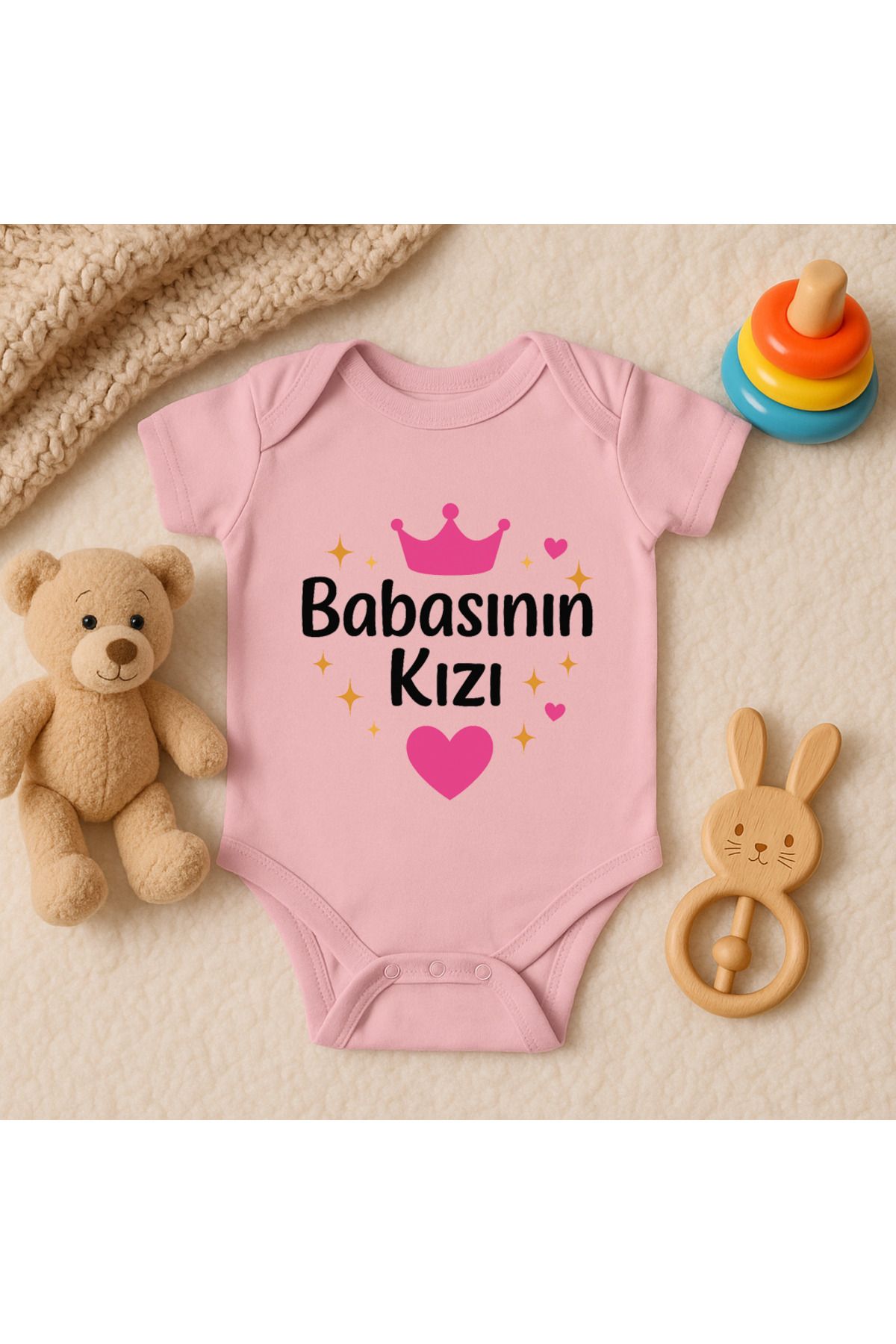 Magic Bravo %100 Pamuk Babasının Kızı Baskılı Pembe Bebek Çıtçıtlı Badi Zıbın Body