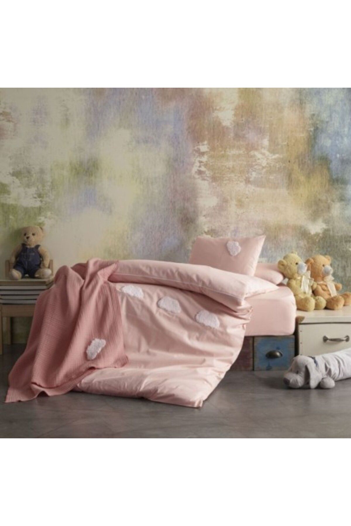 Class Home Collection Set Bebeluși - Lenjerie Și Pled Muselină Cu Broderii În Relief, Cloud Pink - One Size