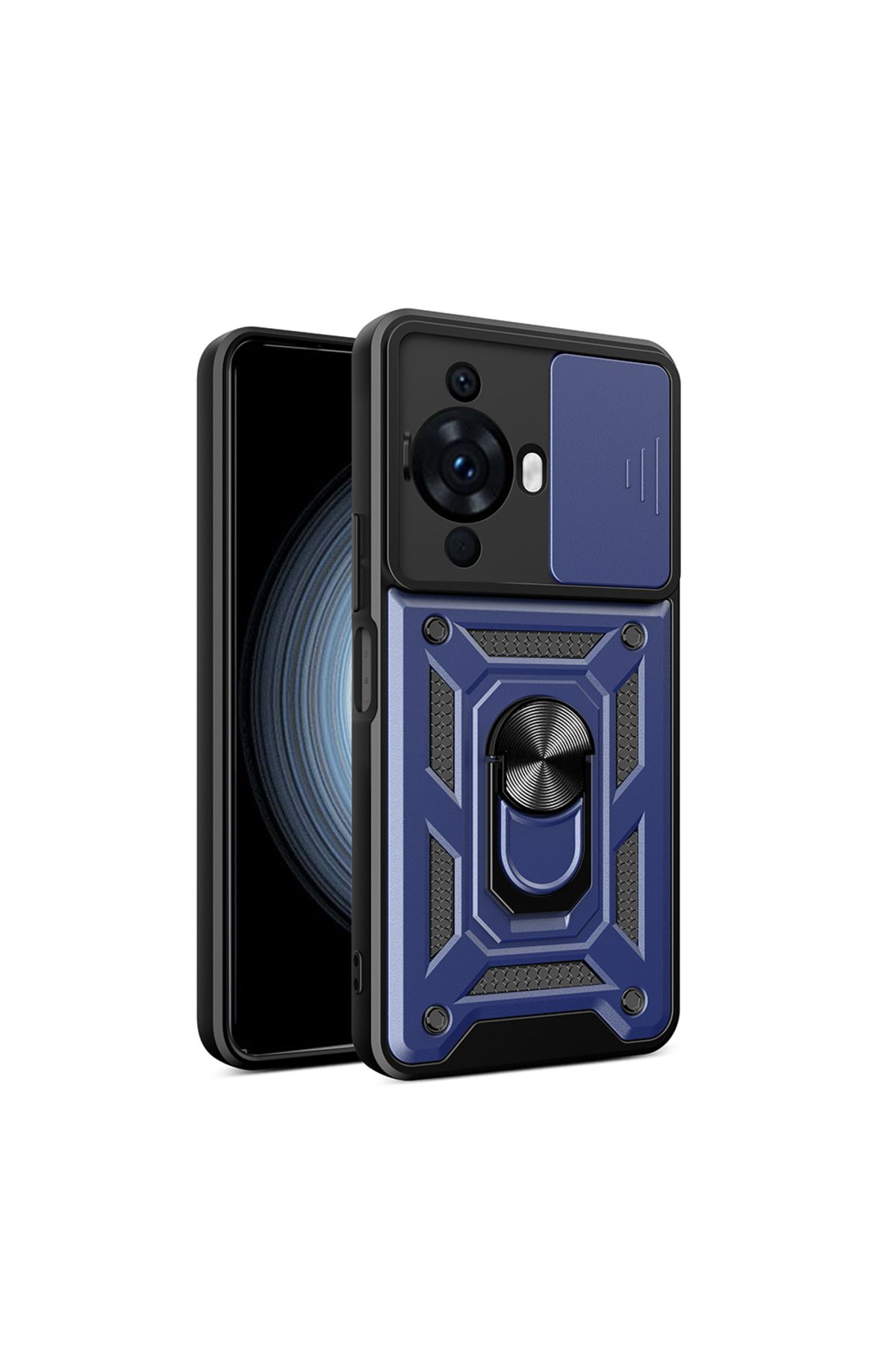 System Com Huawei Nova 12S Uyumlu Kılıf Magnetik Standlı Kamera Korumalı SYS Sürgülü Vega Kapak-Lacivert