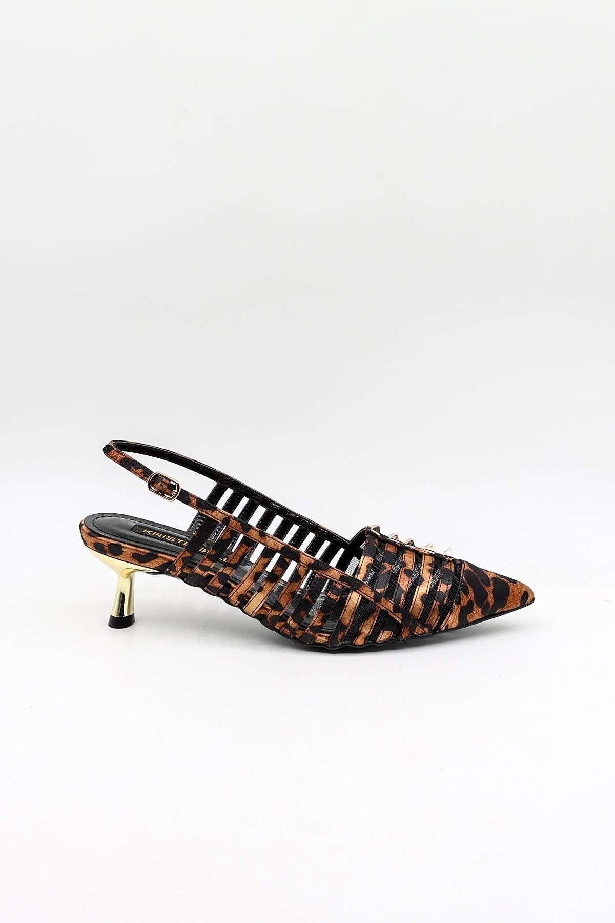 KRISTE BELL Kısa Topuk Zımba Detay Stiletto Kb5031 Leopar