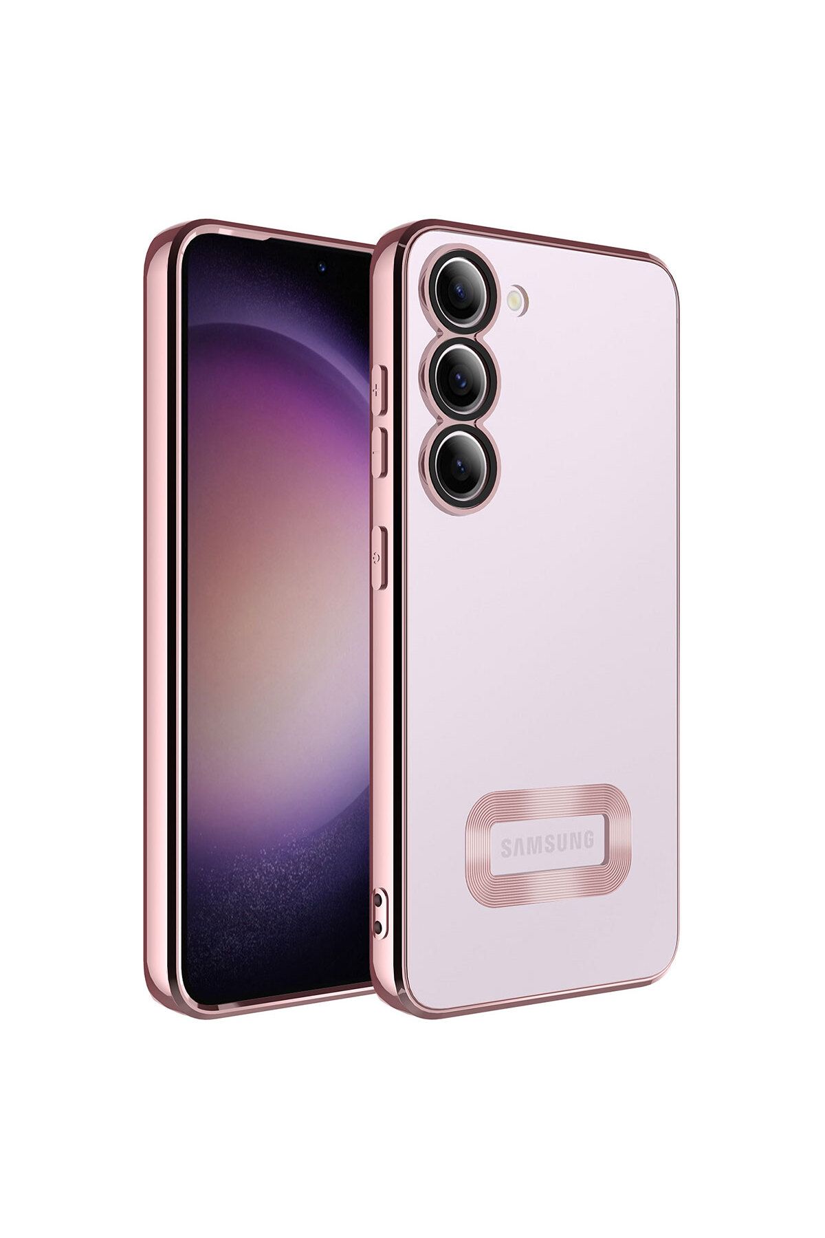System Com Galaxy S23 Uyumlu Kamera Korumalı Logo Gösteren SYS Omega Kılıf-Rose Gold