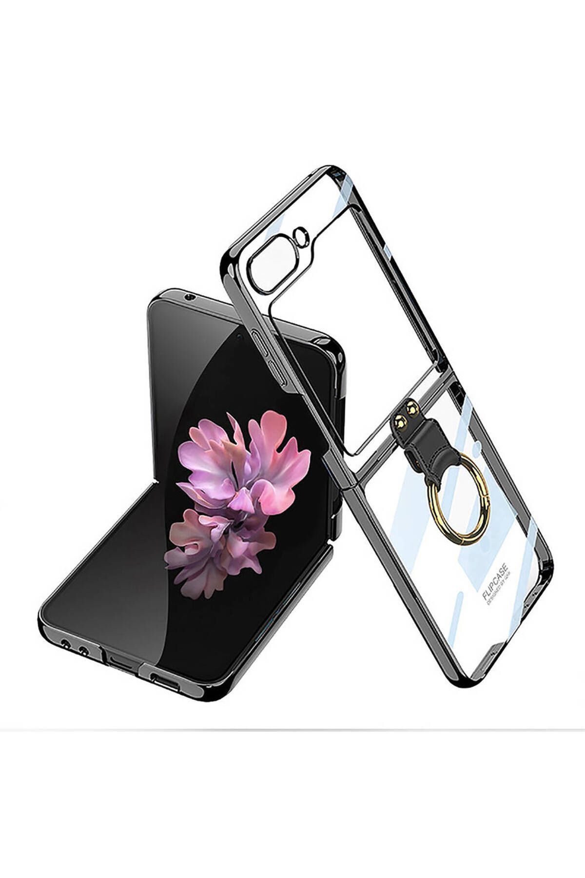 System Com Galaxy Z Flip 6 Kılıf SYS Yüzüklü Kıpta Kapak-Siyah