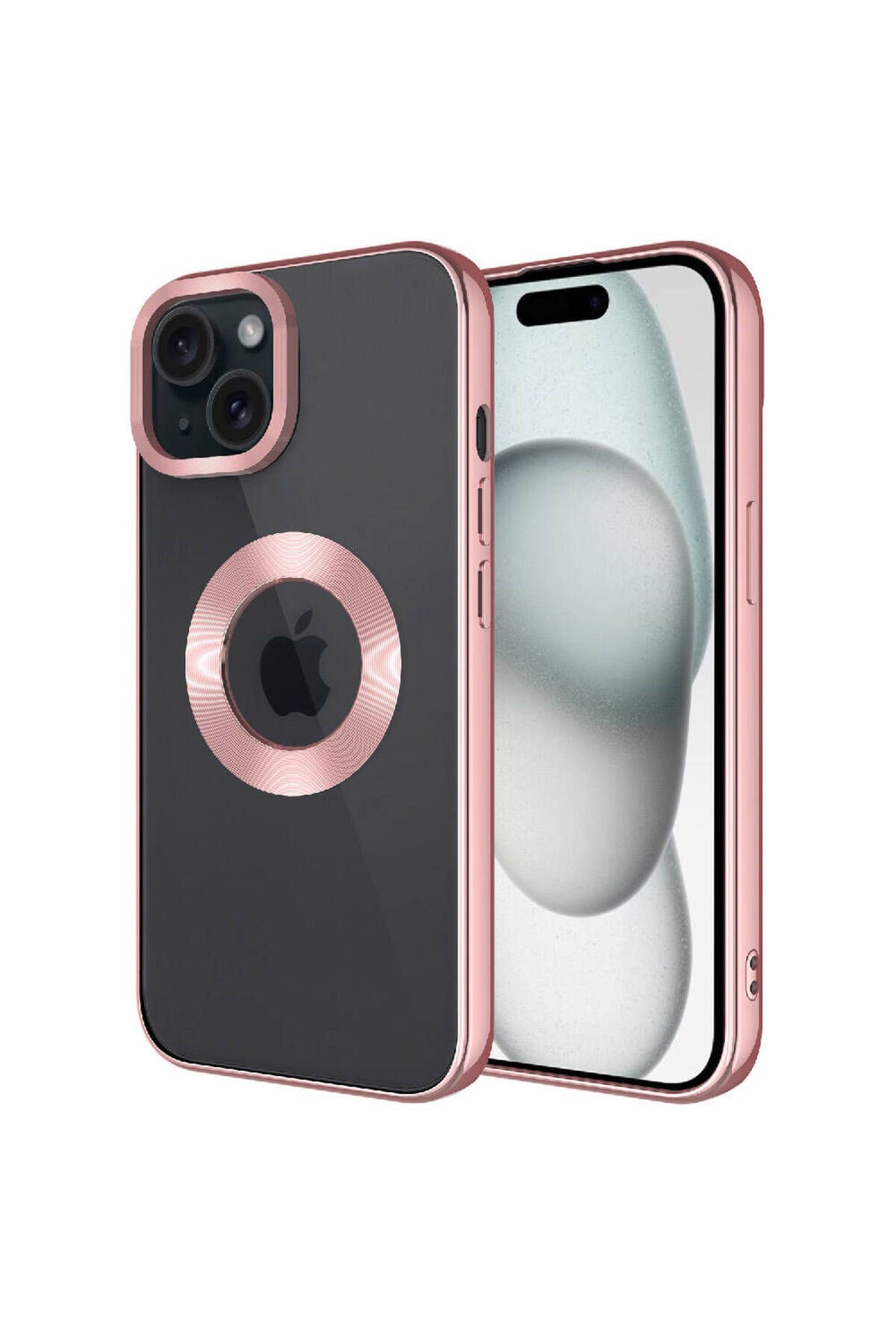 System Com iPhone 15 Uyumlu Kamera Korumalı Logo Gösteren SYS Omega Kılıf-Rose Gold