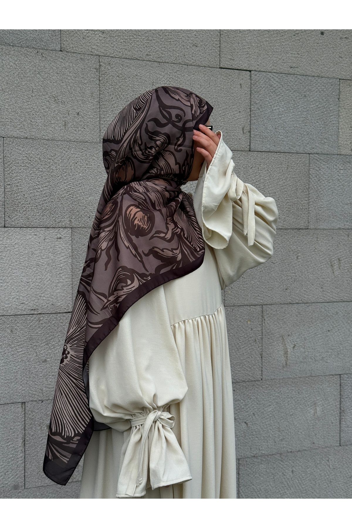 Qalortex Scarf Pamuklu Soft Luna Desen Şal-Kahve