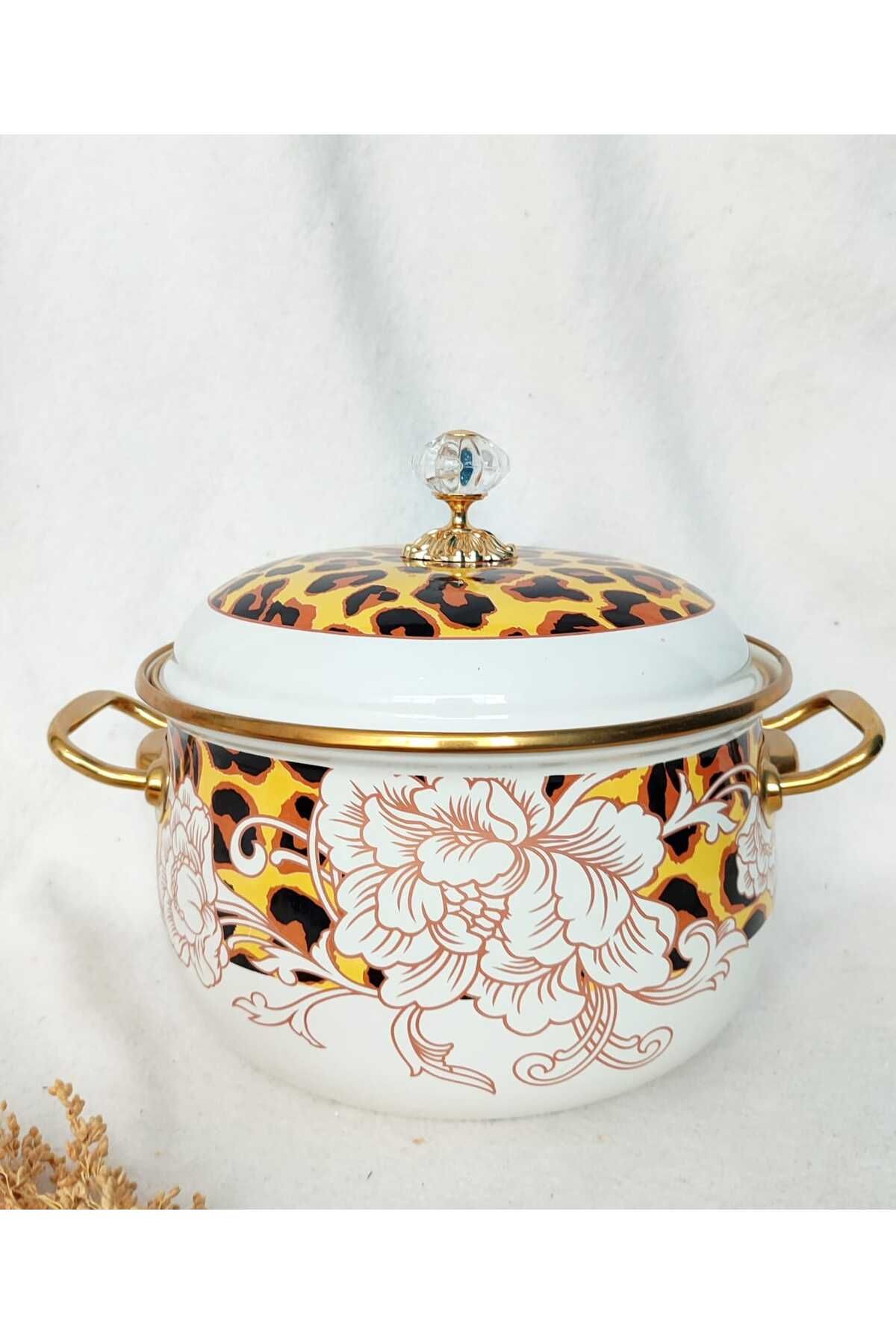 EBRULİEMAYE LEOPAR LUX EMAYE TENCERE 4 LİTRE 22 CM ÇAP SÜT YOĞURT ÇORBA GÜVEÇ TENCERESİ