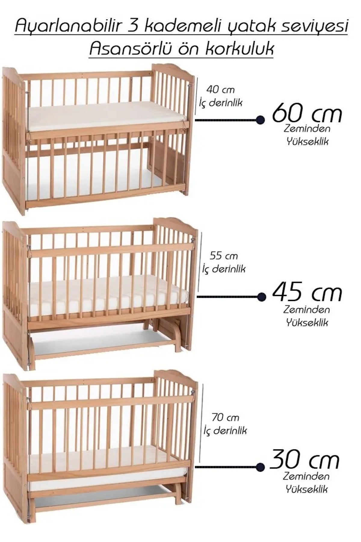Bamgidoo Ahşap Beşik Anne Yanı Bebek Beşik Organik (BOYASIZ) 60x120 - Uyku Setsiz Tek Yataklı fotoğrafı 6 (önizleme)