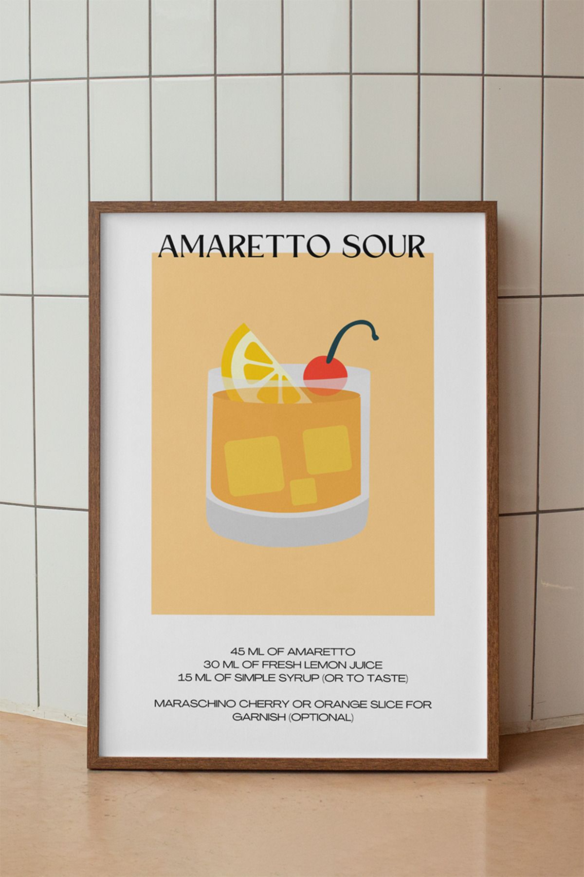 baselith Amaretto Sour Kokteyl Tarifi Posteri - Renkli Modern İçecek Mutfak Duvar Dekoru - Çerçevesiz Baskı