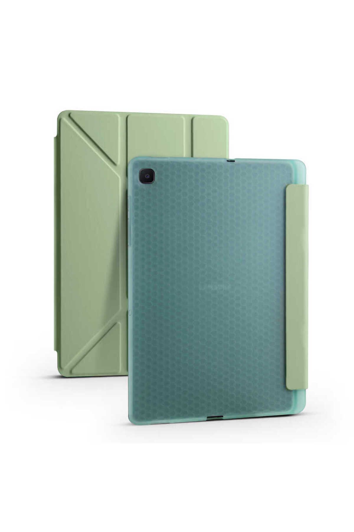 System Com Galaxy Tab A7 10.4 T500 2020 Kılıf Uyumlu SYS Tri Folding Kalem Bölmeli Standlı Kılıf-Açık Yeşil