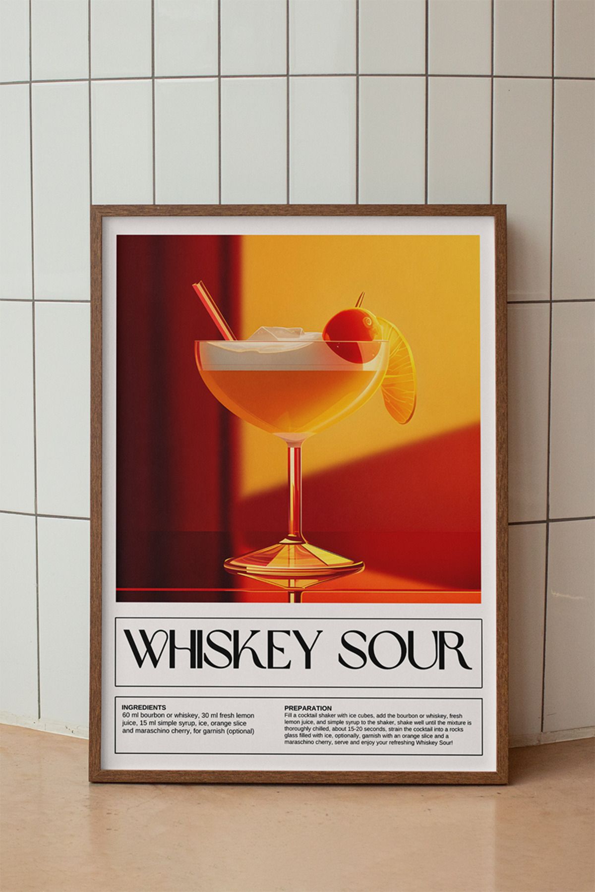baselith Whiskey Sour Kokteyl Tarifi Posteri - Renkli Modern İçecek Mutfak Duvar Dekor - Çerçevesiz Baskı