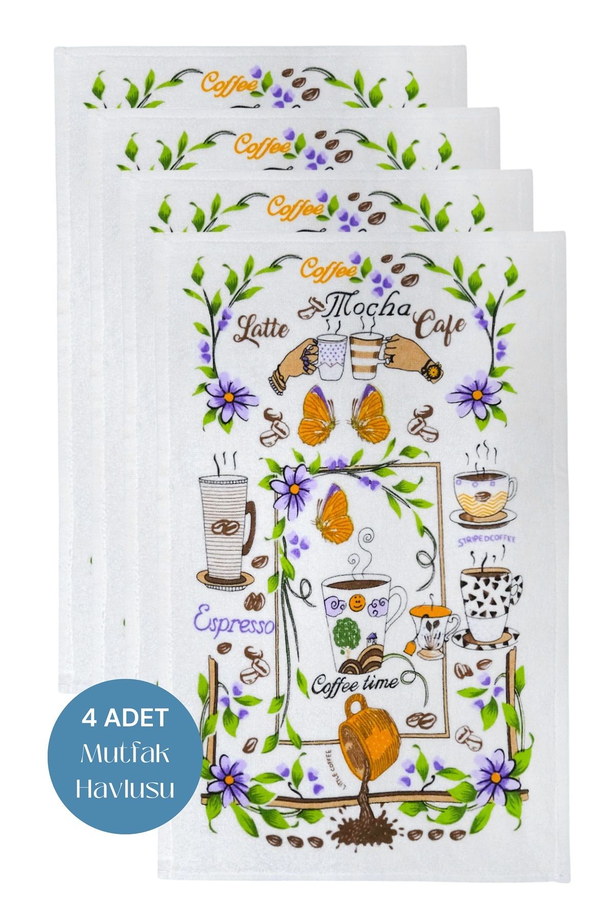 sevilya 4lü Paket Baskılı Beyaz Mutfak Havlusu Modeli