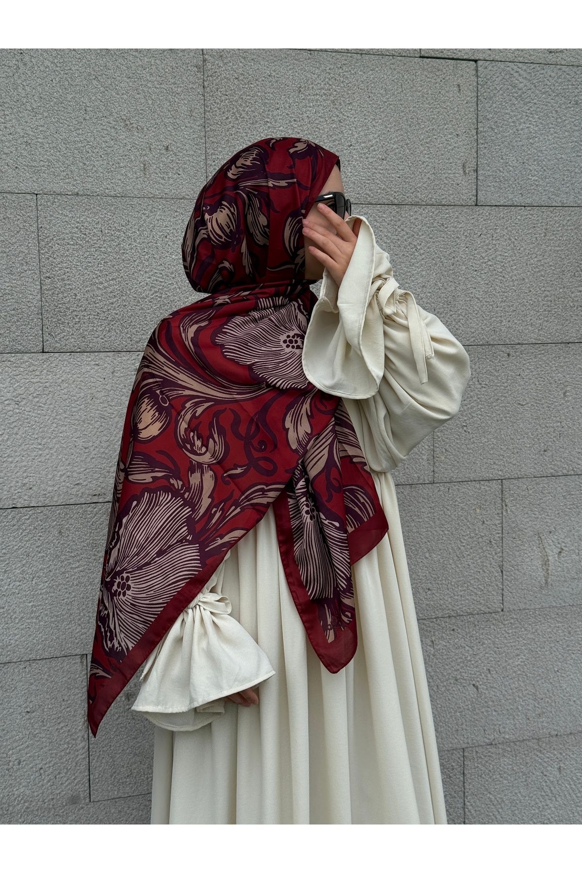 Qalortex Scarf Pamuklu Soft Luna Desen Şal-Bordo
