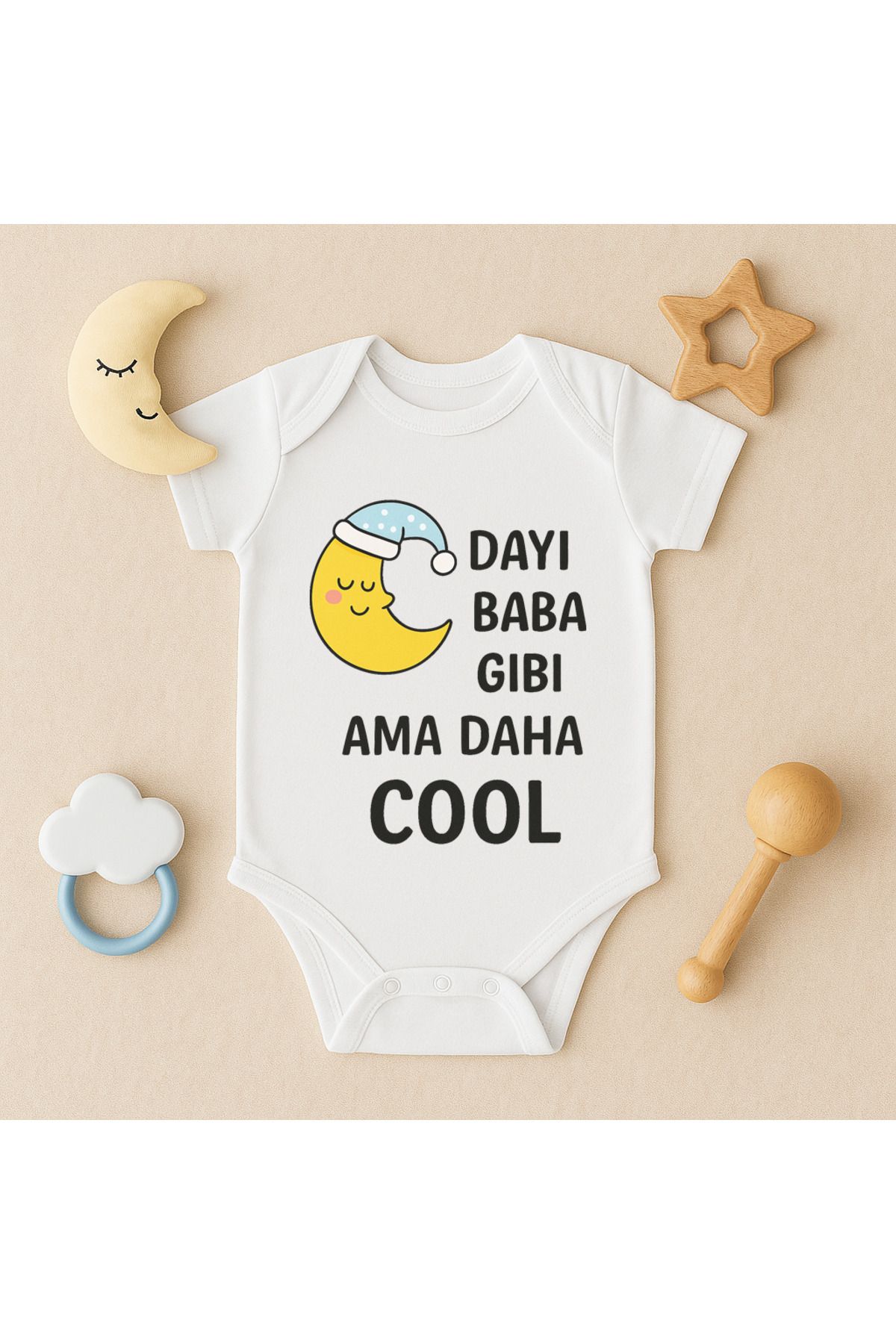 Magic Bravo %100 Pamuk Dayı Baba Gibi Ama Daha Cool Baskılı Beyaz Bebek Çıtçıtlı Badi Zıbın Body
