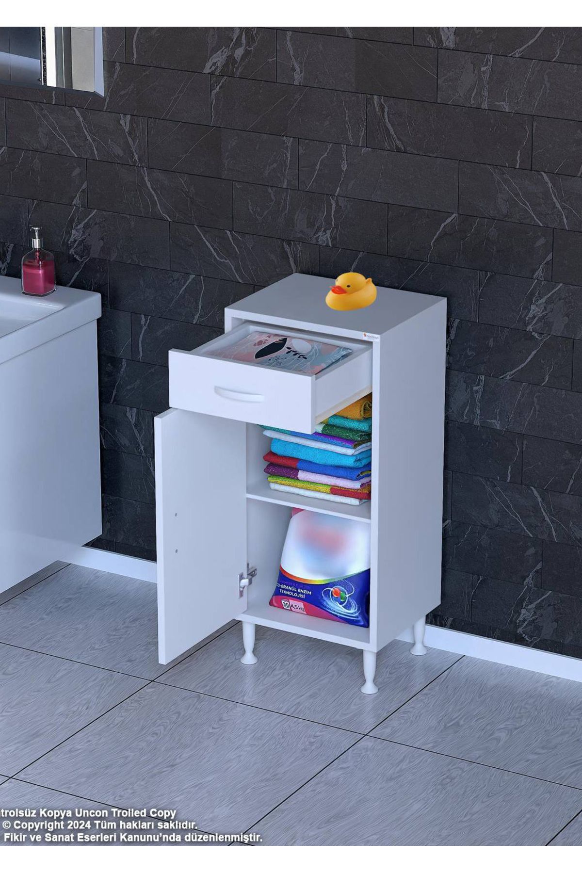 Modilayn 40 x 88 x 32,5 cm’lik 1 Çekmece 1 Kapak 1 RAF 2 Göz Raf,Organizatör Mutfak Dolabı Çok Amaçlı Dolap