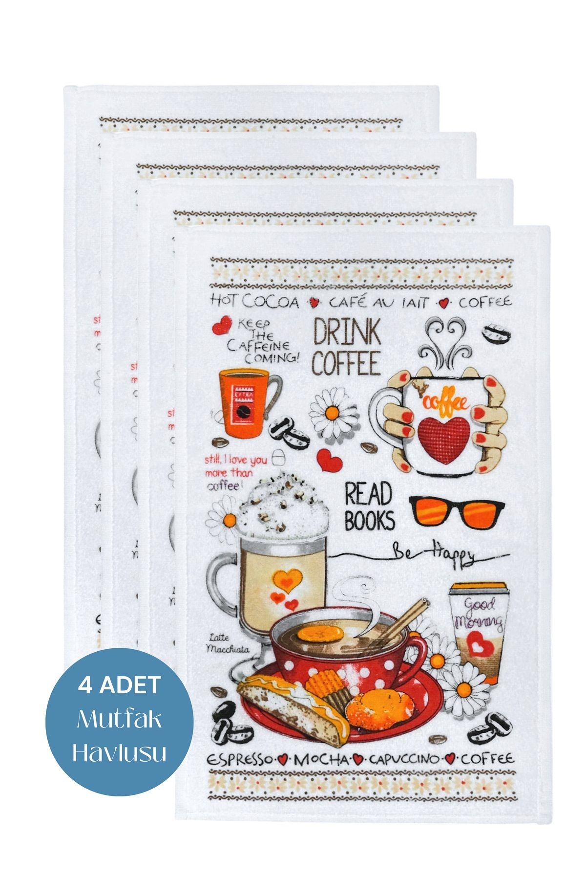 sevilya 4lü Paket Baskılı Beyaz Mutfak Havlusu Modeli