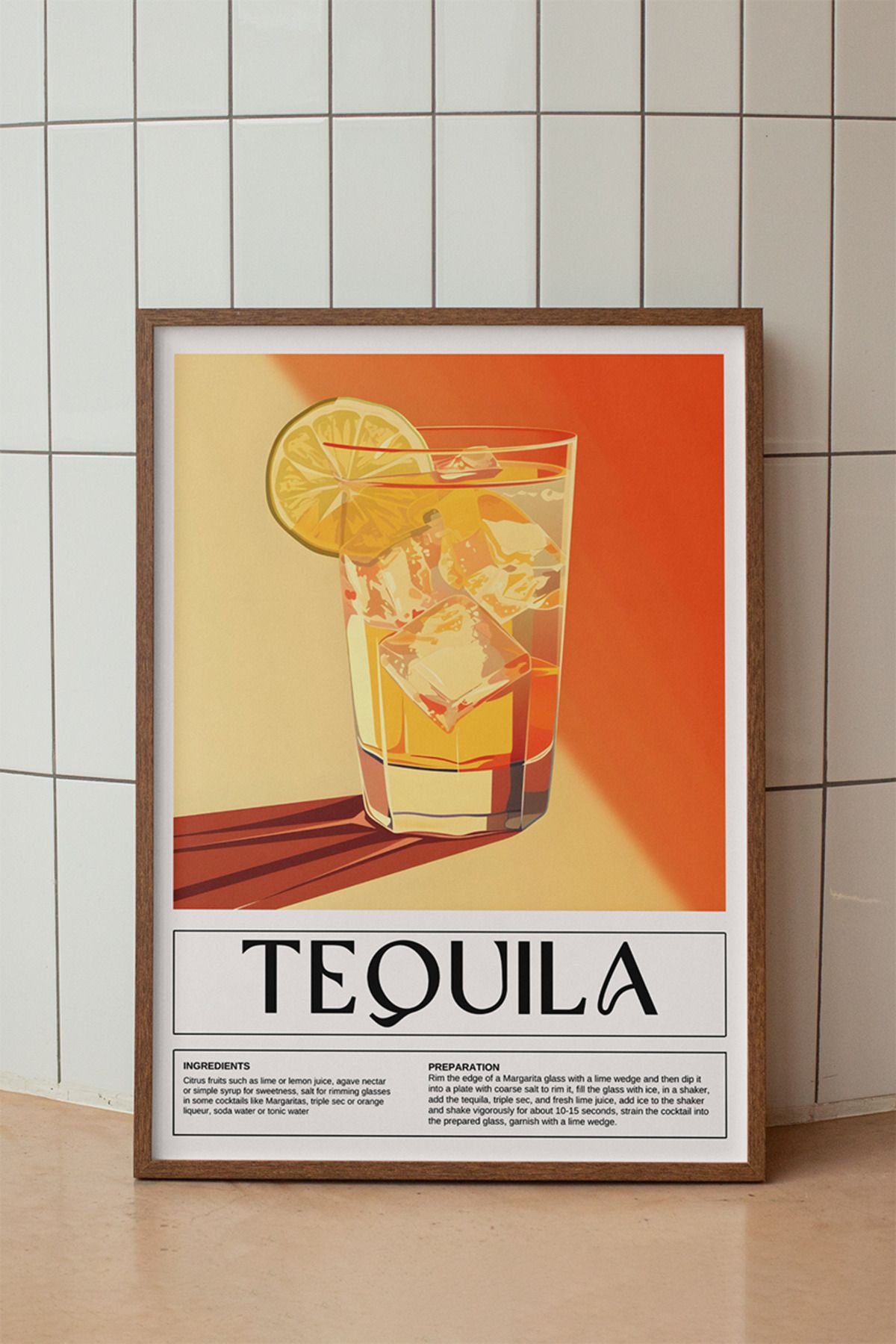baselith Tequila Kokteyl Tarifi Posteri - Renkli Modern İçecek Mutfak Bar Duvar Dekor - Çerçevesiz Baskı