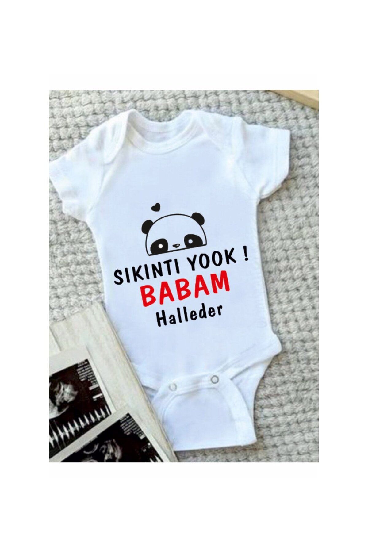 ÇELİKLER HEDİYE Unisex Bebek Baba Baskılı %100 Pamuklu Çıtçıtlı Body Zıbın Babalar Gününe Özel