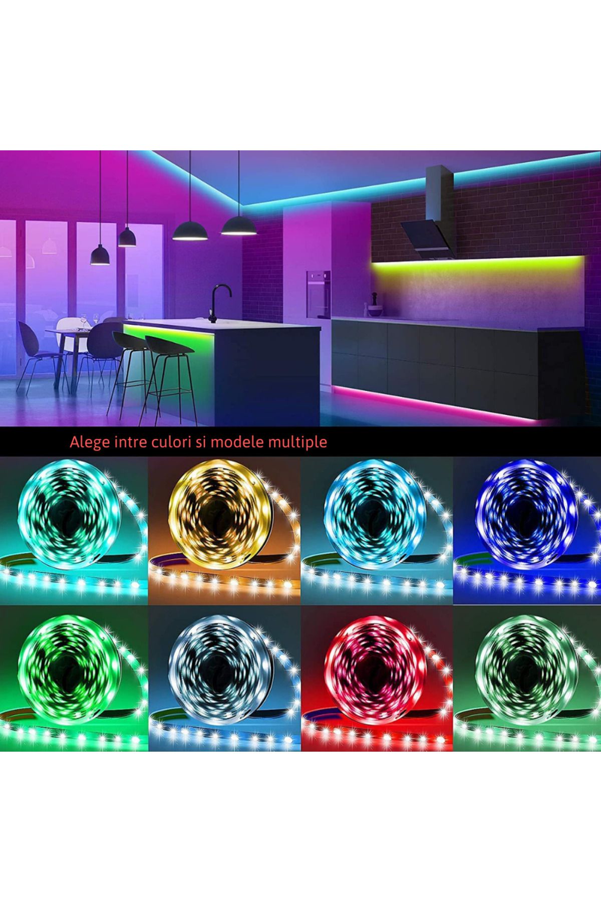 MaGeCa-Kit Banda Led 5050 Rgb, 10m, Control App/bluetooth/telecomanda, 12v, Multicolor 4