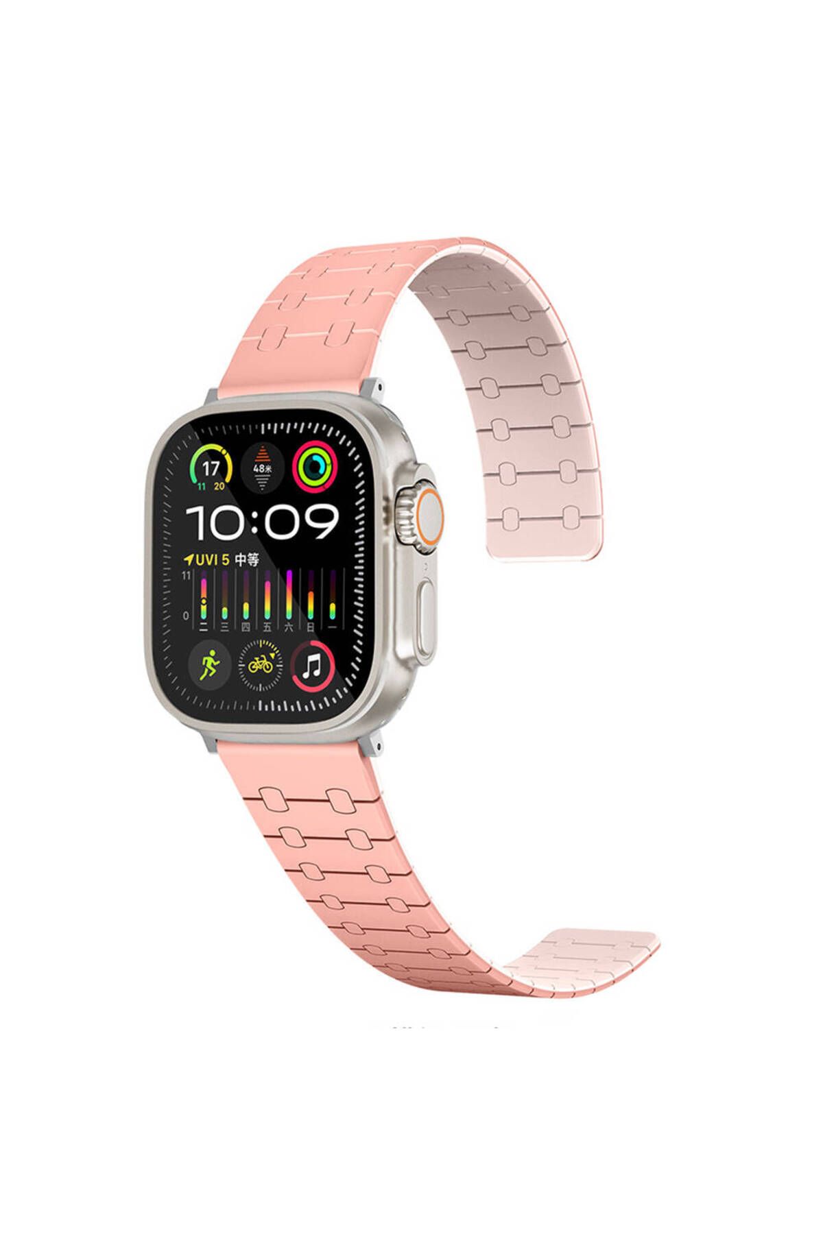 System Com Apple Watch 42mm SYS KRD-111 Çizgili Desenli Silikon Kordon-Pembe