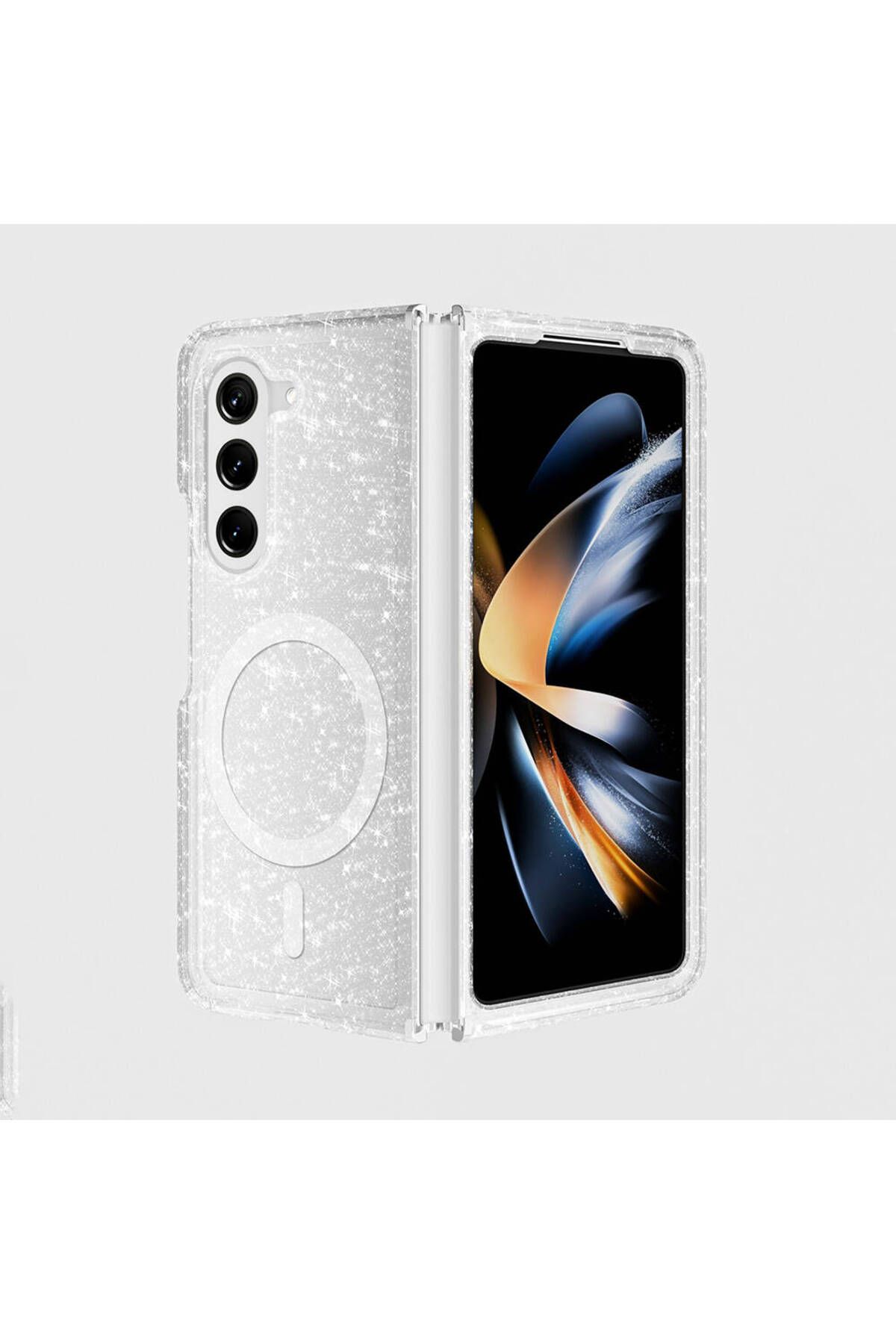 System Com Galaxy Z Fold 6 Kılıf Magsafe Şarj Özellikli Parlayan Simli Saydam Renkli SYS Allstar Kapak-Şeffaf