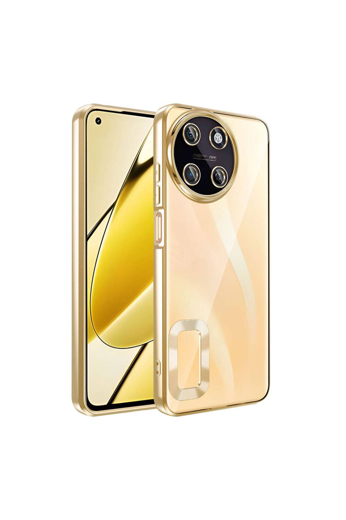 System Com Realme 11 4G Kılıf Kamera Korumalı Logo Gösteren SYS Omega Kapak - Gold