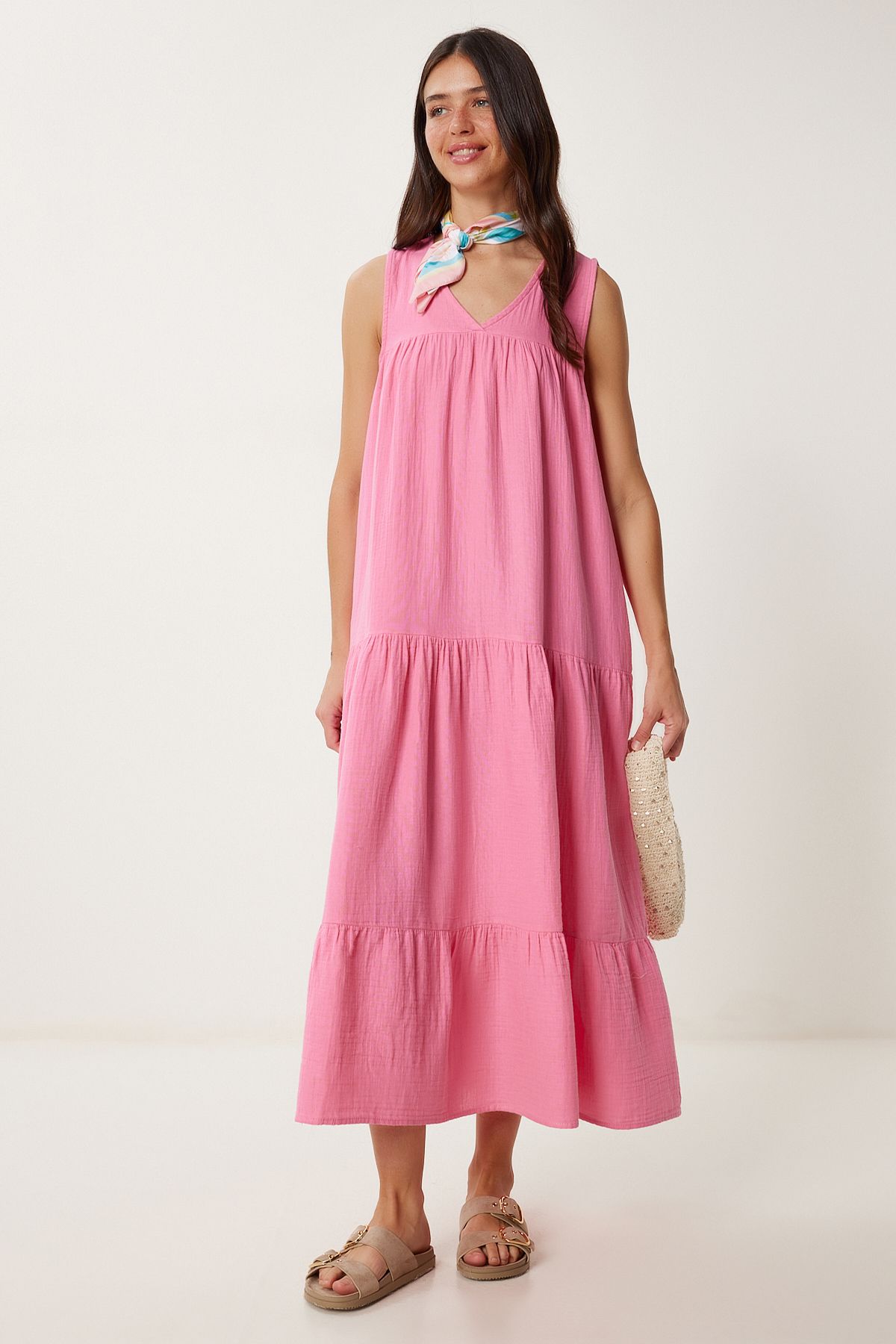 Lovelyİstanbul Volanlı Yazlık Müslin Elbise PEMBE LMX0087