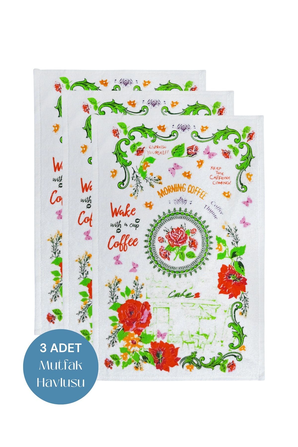 sevilya 3lü Paket Baskılı Beyaz Mutfak Havlusu Modeli