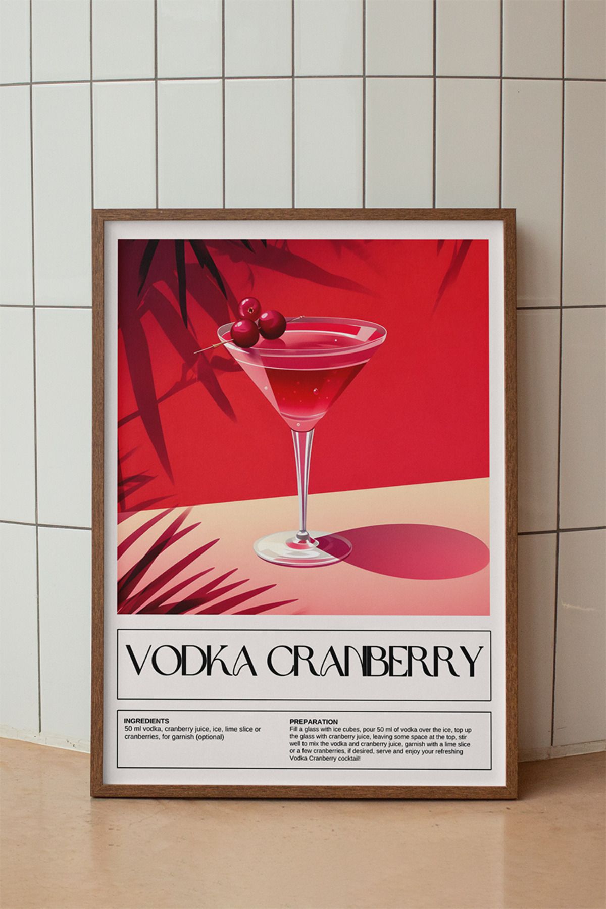 baselith Cranberry Kokteyl Tarifi Posteri - Renkli Modern İçecek Mutfak Duvar Dekor - Çerçevesiz Baskı