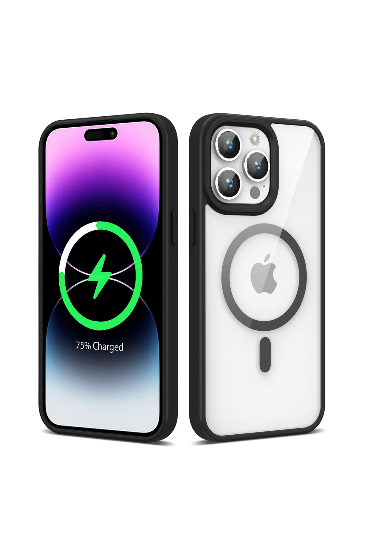 System Com iPhone 14 Pro Uyumlu Magsafe Wireless Şarj Özellikli Silikon SYS Ege Kılıf-Siyah