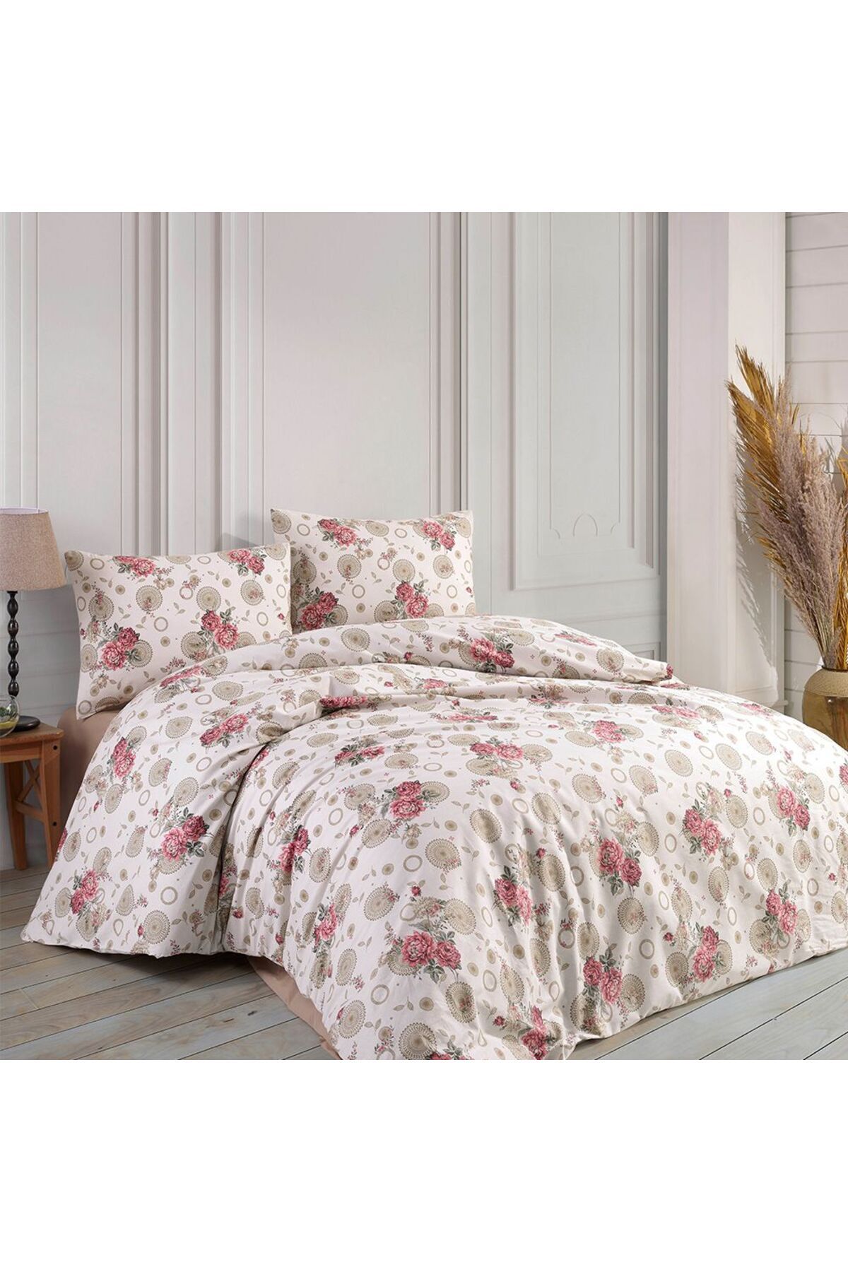 Homelux-Set husă pilotă 200x220 cm + 2 fețe de pernă 50x70 cm, Acasa, 100% bumbac, alb/roșu/bej 2