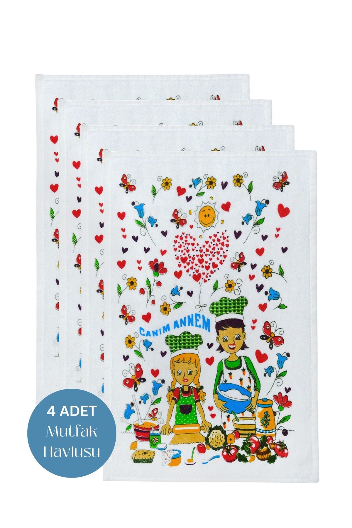sevilya 4lü Paket Baskılı Beyaz Mutfak Havlusu Modeli