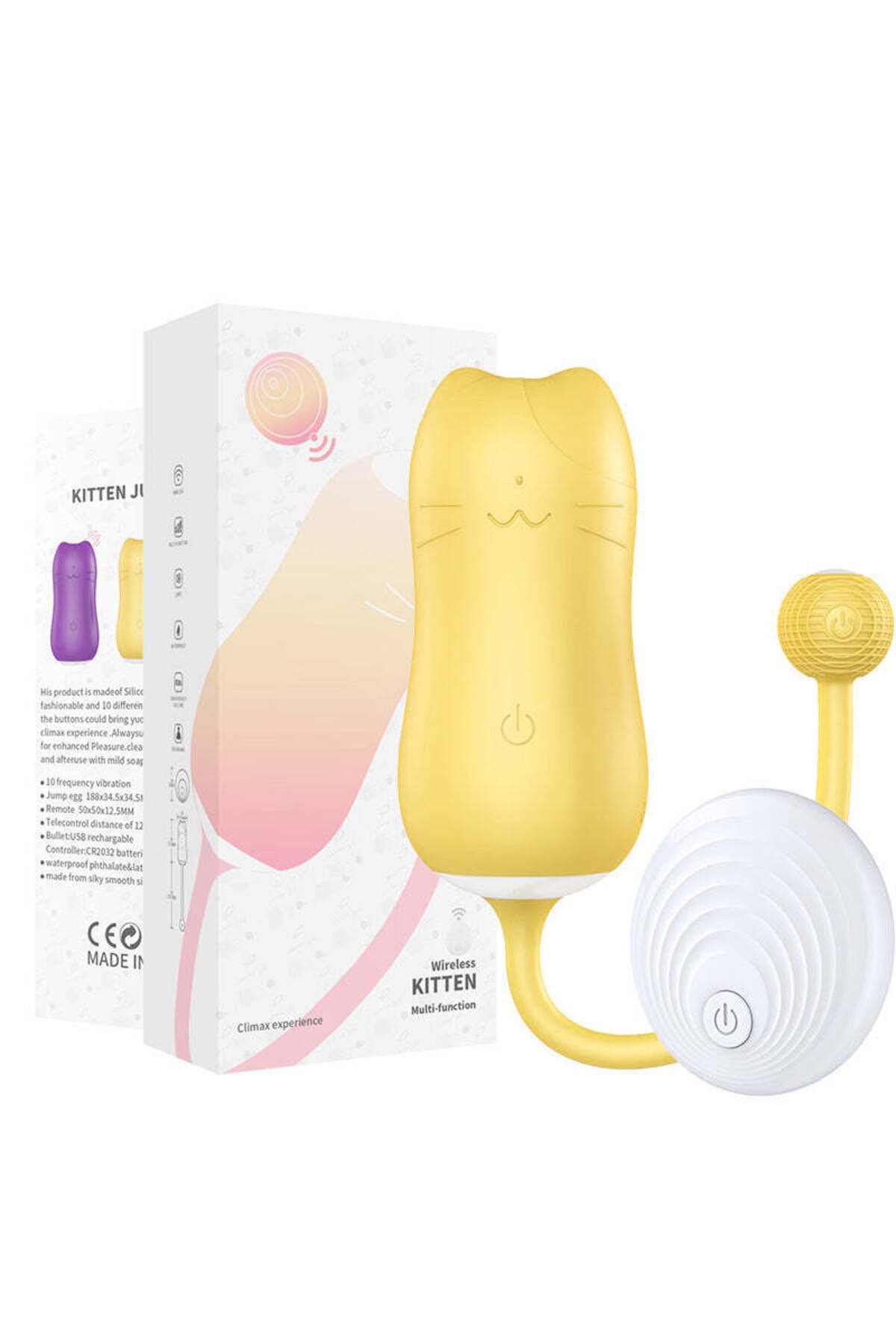 WildFashion-Egg-shaped vibrator in the shape of a kitten with a tail, wireless remote control, Yellow TOY317-9 1