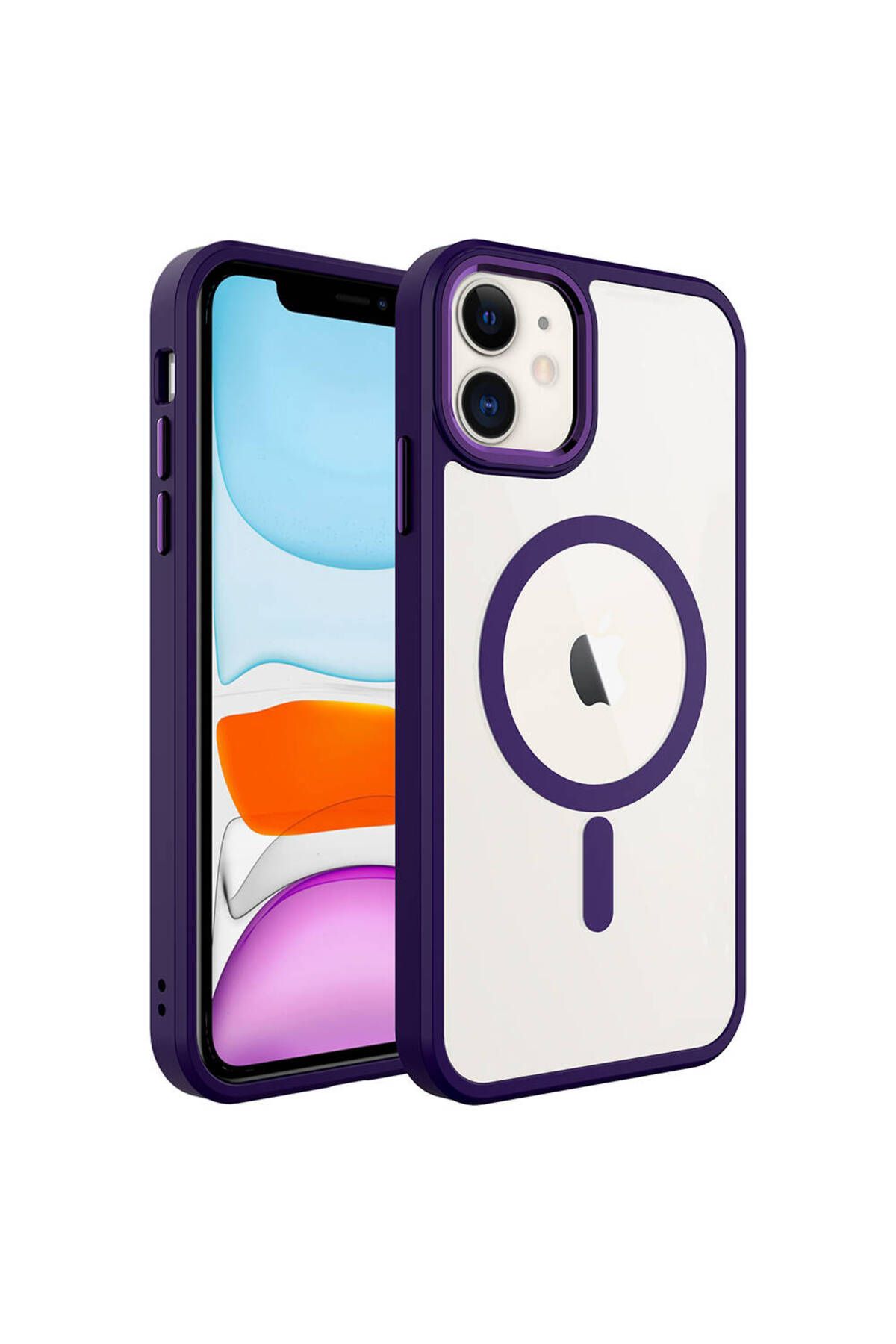 System Com iPhone 11 Kılıf Wireless Şarj Özellikli SYS Krom Magsafe Silikon Kapak - Derin Mor