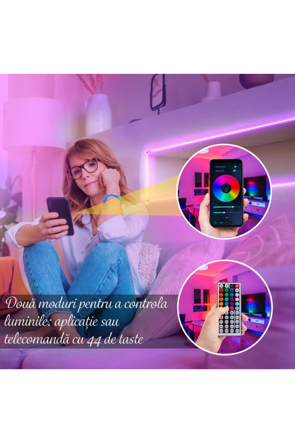 MaGeCa-Kit Banda Led 5050 Rgb, 10m, Control App/bluetooth/telecomanda, 12v, Multicolor 7