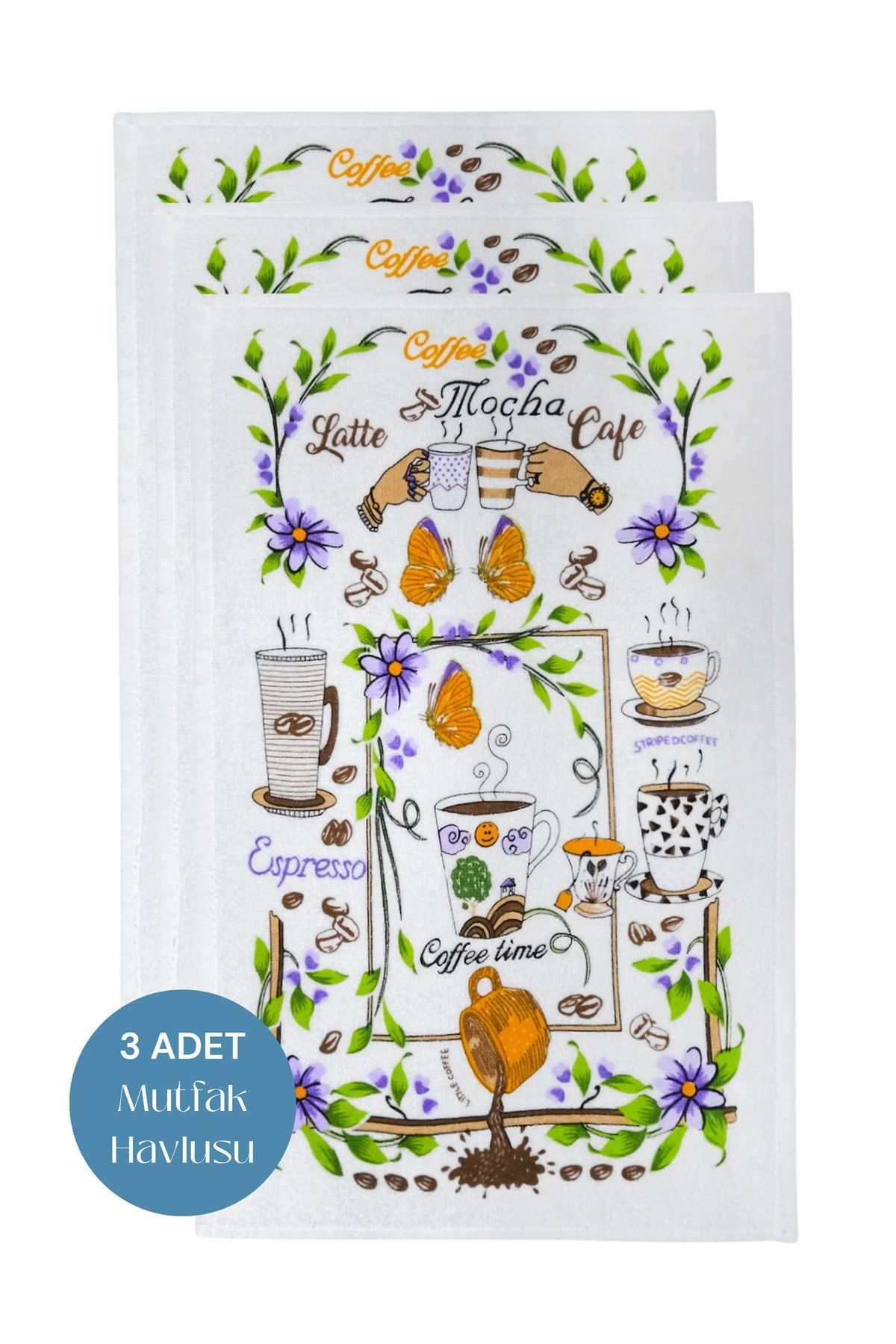 sevilya 3lü Paket Baskılı Beyaz Mutfak Havlusu Modeli