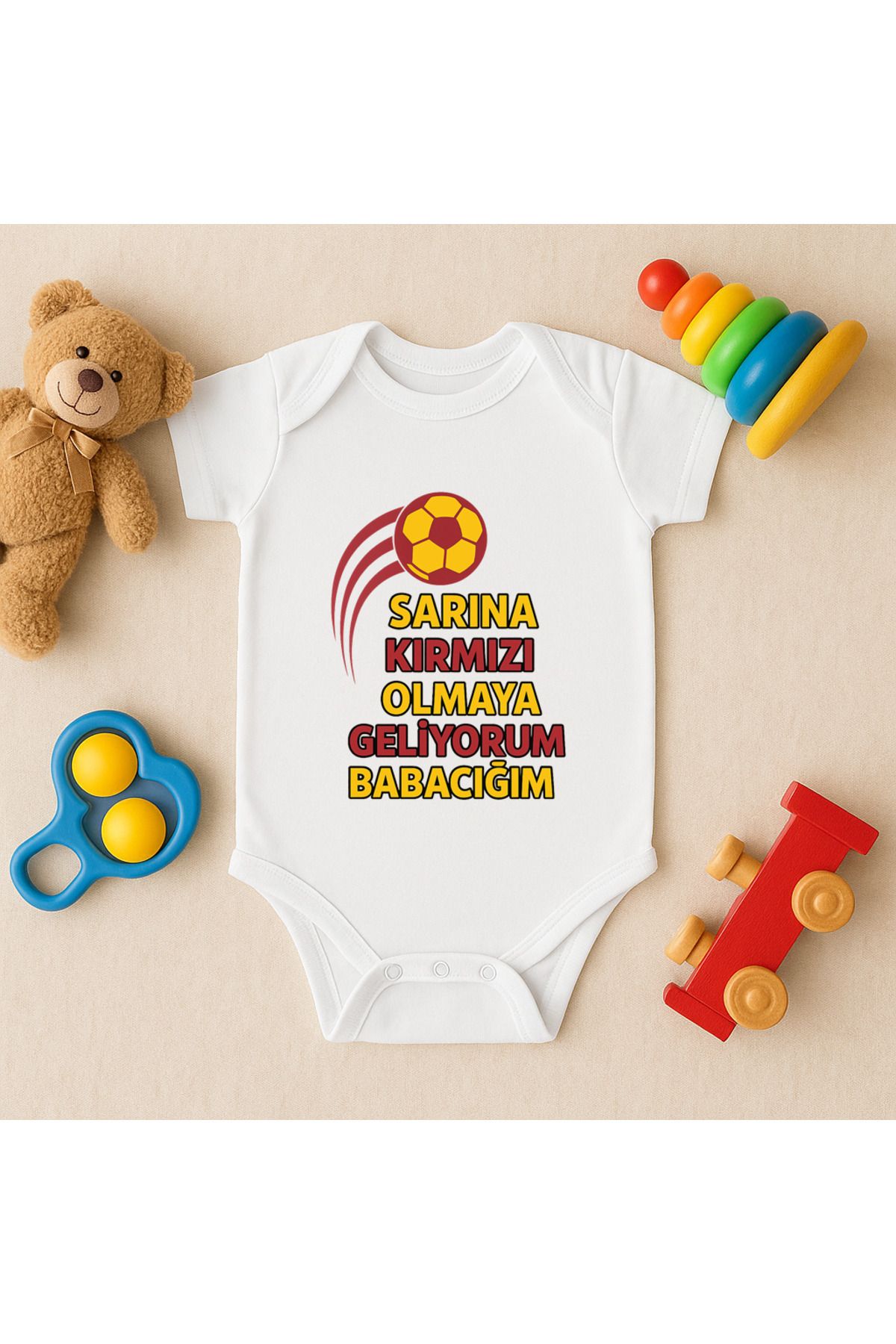 Magic Bravo %100 Pamuk Sarını Kırmızı Olmaya Geldim Baba Baskılı Beyaz Bebek Çıtçıtlı Badi Zıbın Body