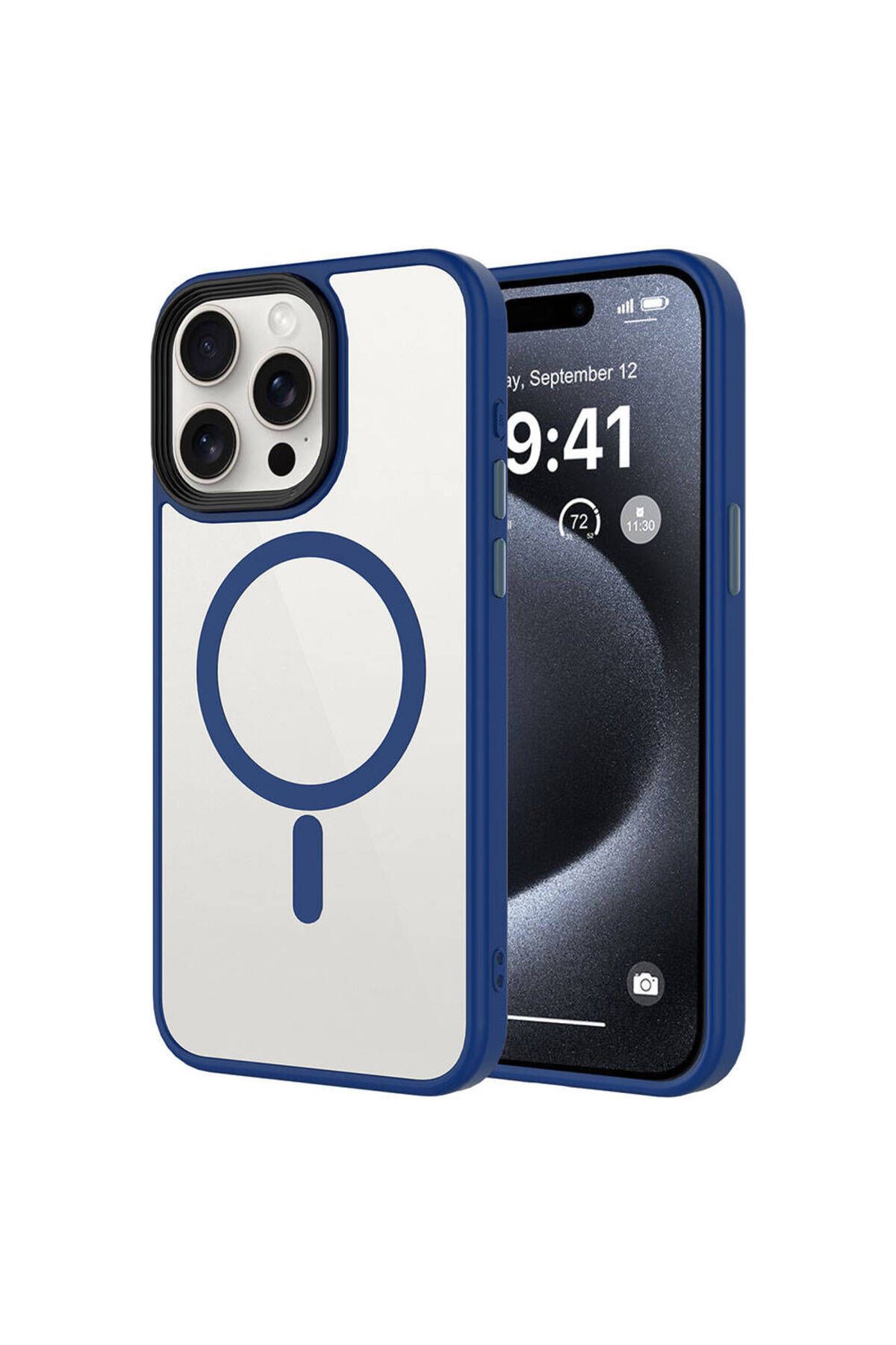 System Com iPhone 15 Pro Uyumlu Mat Arka Yüzey Wireless Şarj Özellikli SYS Flet Magsafe Kılıf-Midnight