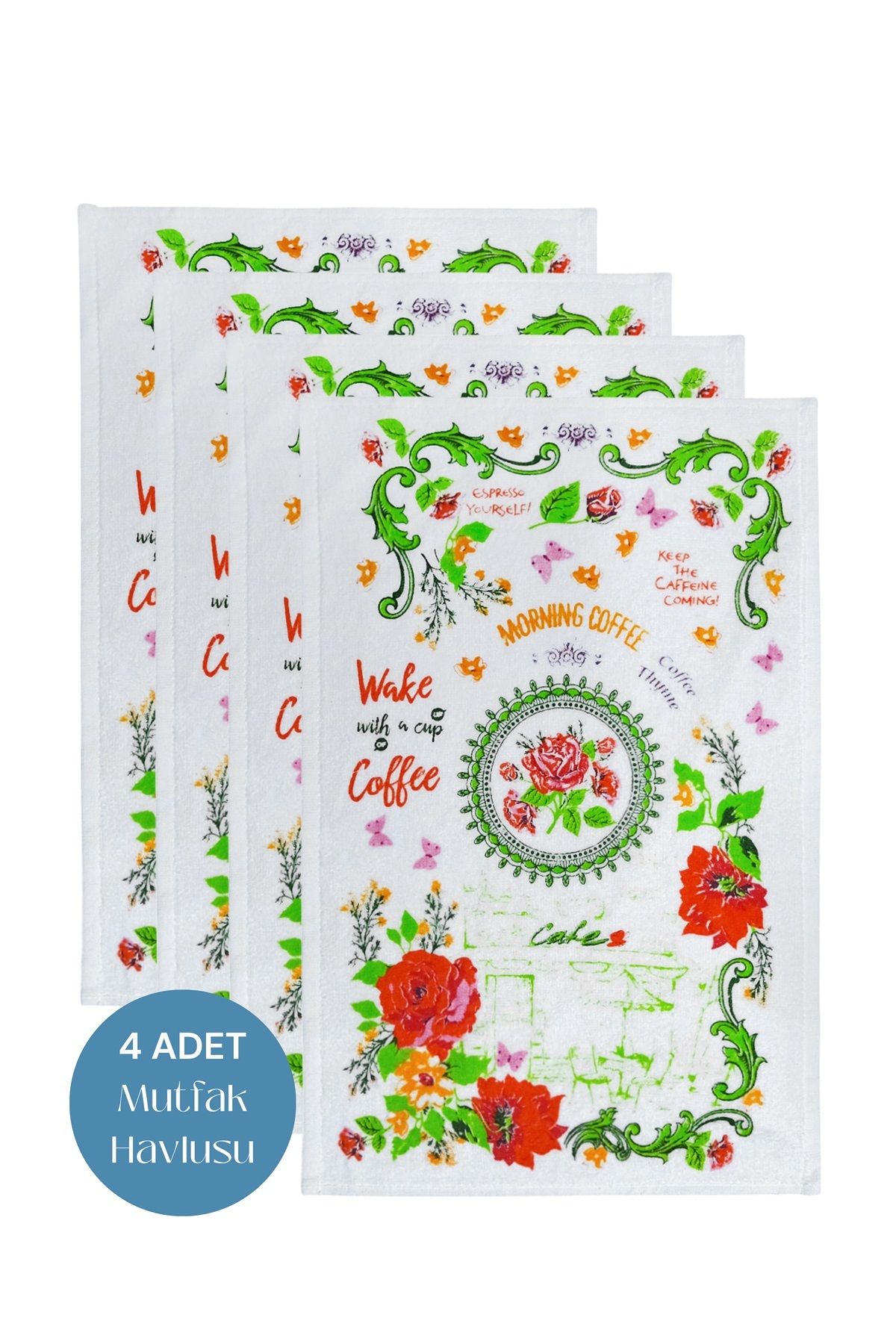 sevilya 4lü Paket Baskılı Beyaz Mutfak Havlusu Modeli