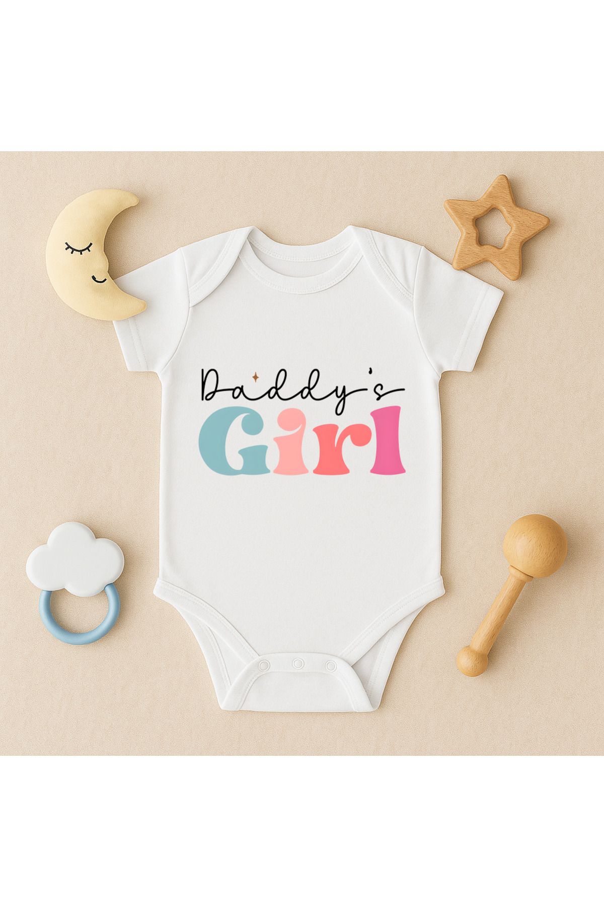Magic Bravo %100 Pamuk Daddy Girl Baskılı Beyaz Bebek Çıtçıtlı Badi Zıbın Body